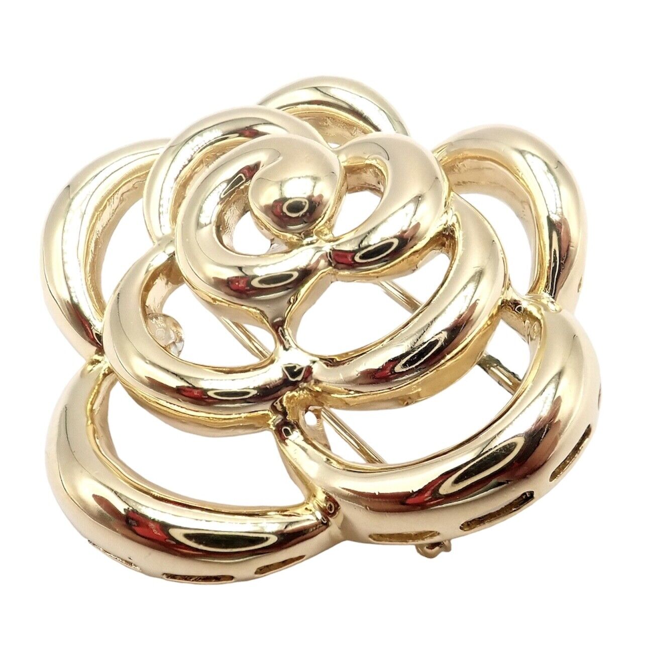 Authentic Van Cleef & Arpels 18k Yellow Gold Camellia Flower Pin Brooch 1998 | Fortrove