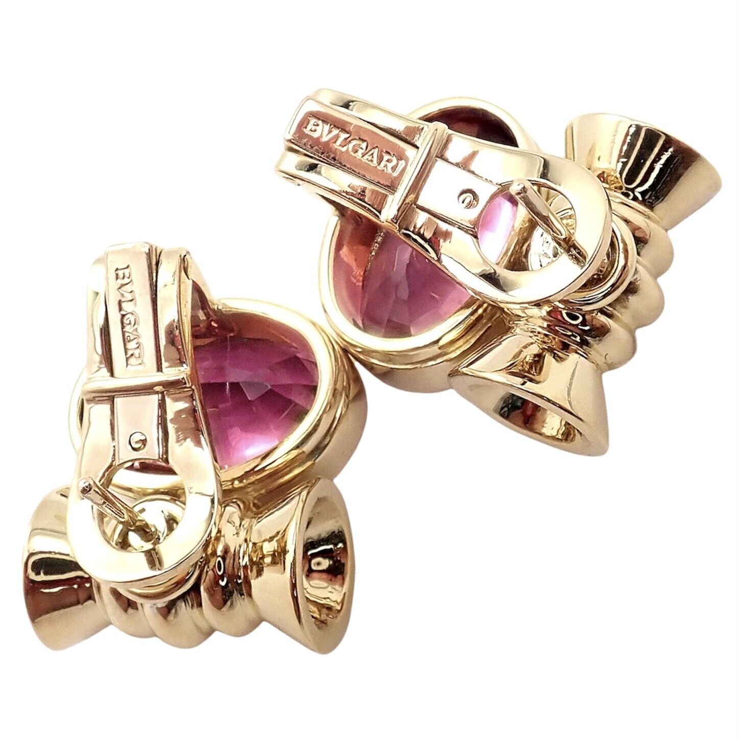 Vintage Bulgari Bvlgari 18k Yellow Gold Pink Tourmaline Earrings | Fortrove