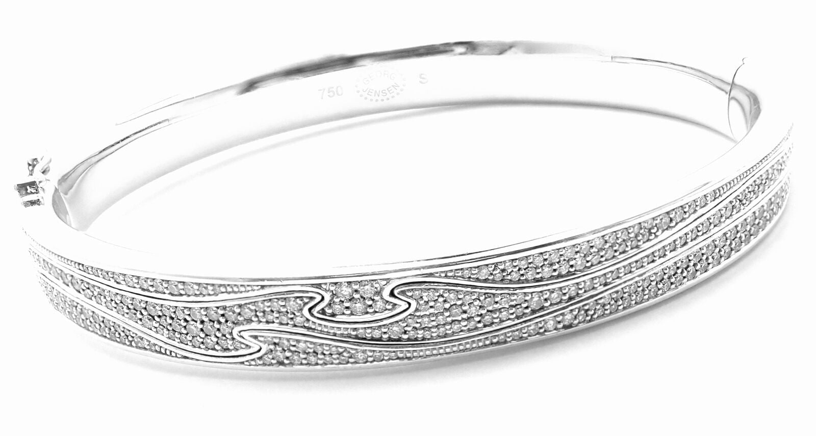 Authentic! Georg Jensen Fusion 18k White Gold Pave Diamond Bangle Bracelet Paper | Fortrove