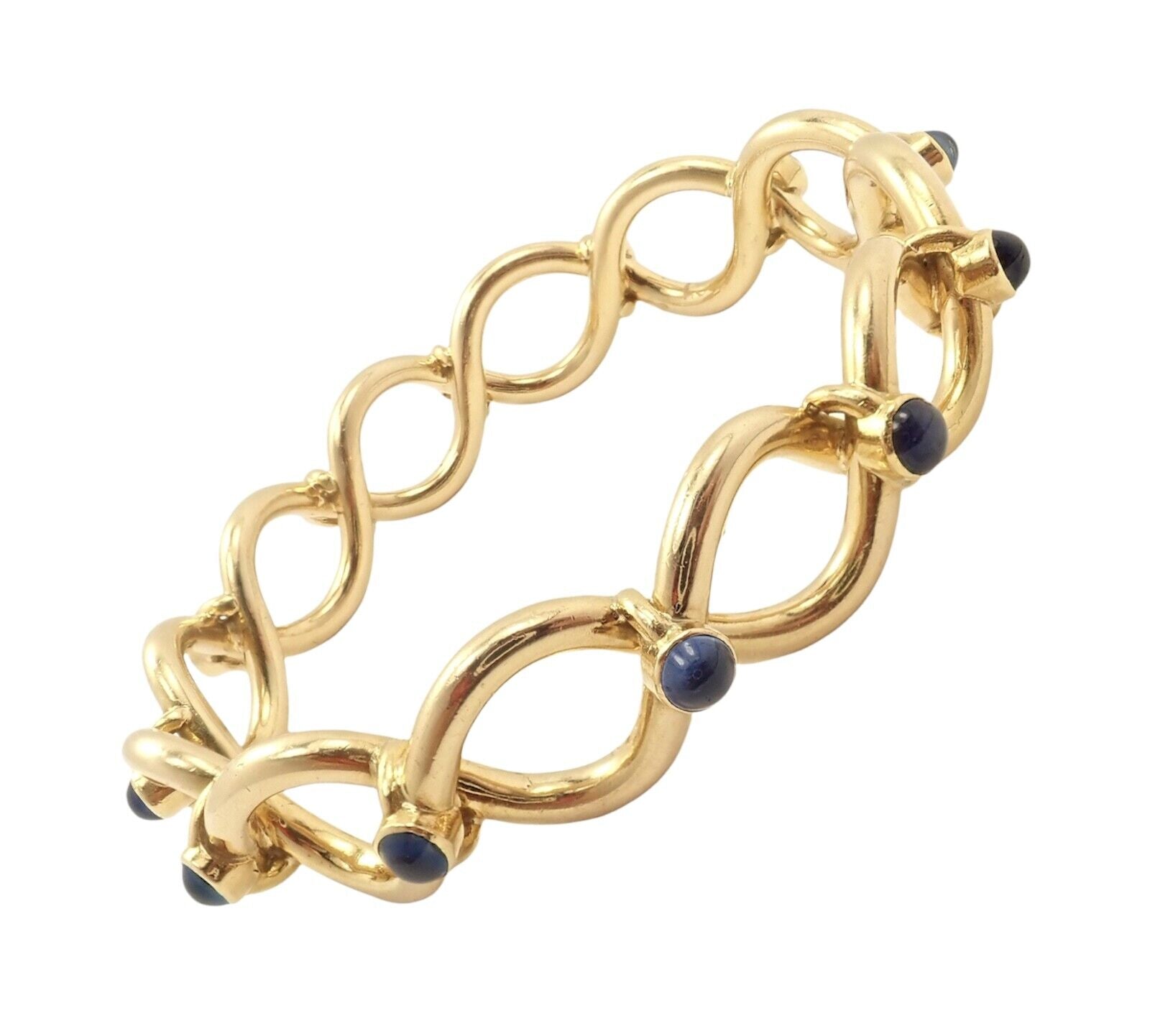 Rare! Authentic Tiffany & Co 18k Yellow Gold France Sapphire Bangle Bracelet | Fortrove