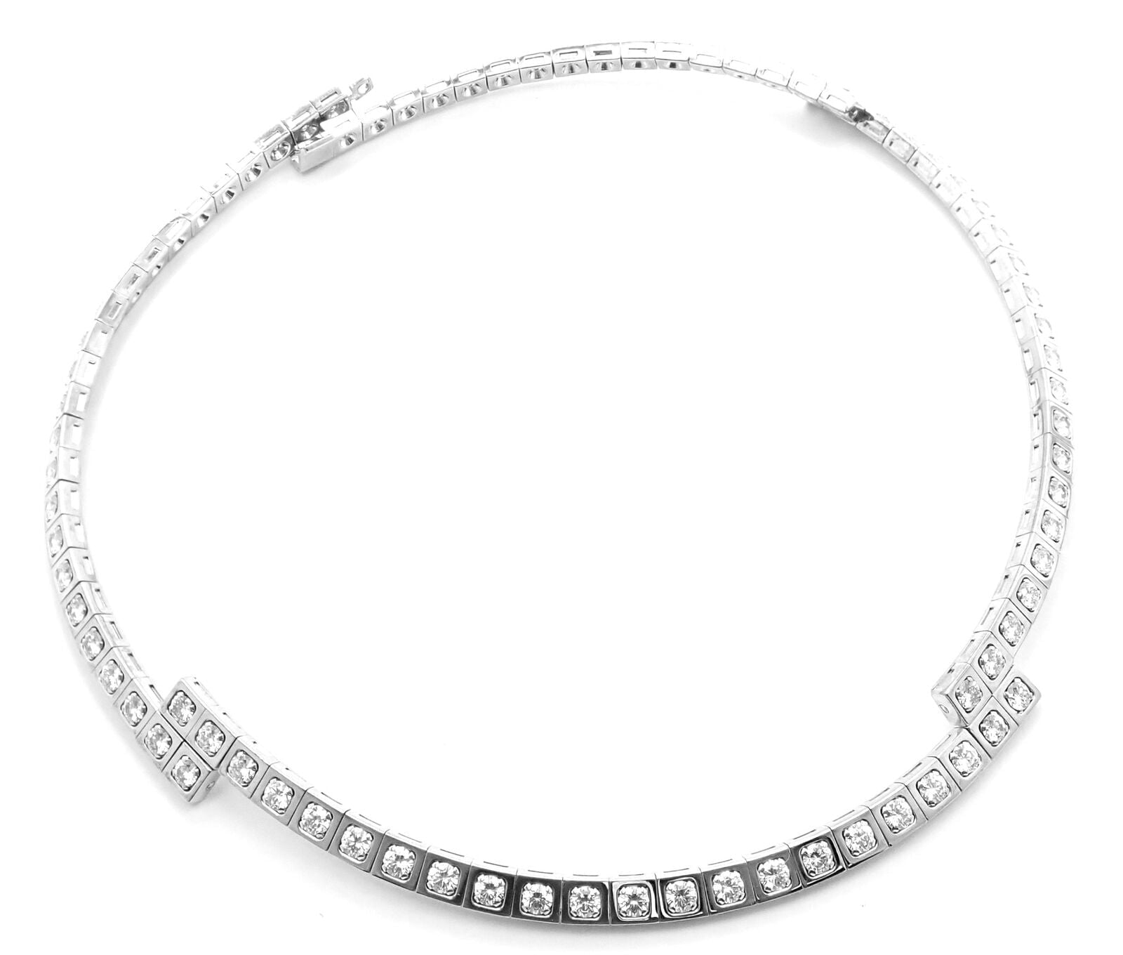 Rare! Authentic Cartier Tectonique 18k White Gold Diamond Tennis Necklace | Fortrove