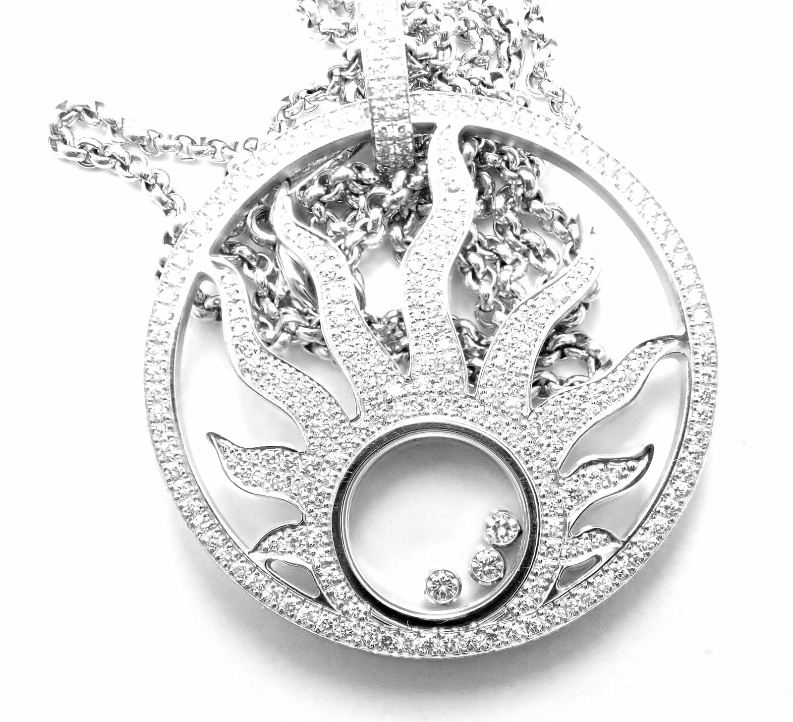 Authentic! Chopard Happy Diamond Sun 18K White Gold Pendant Necklace | Fortrove
