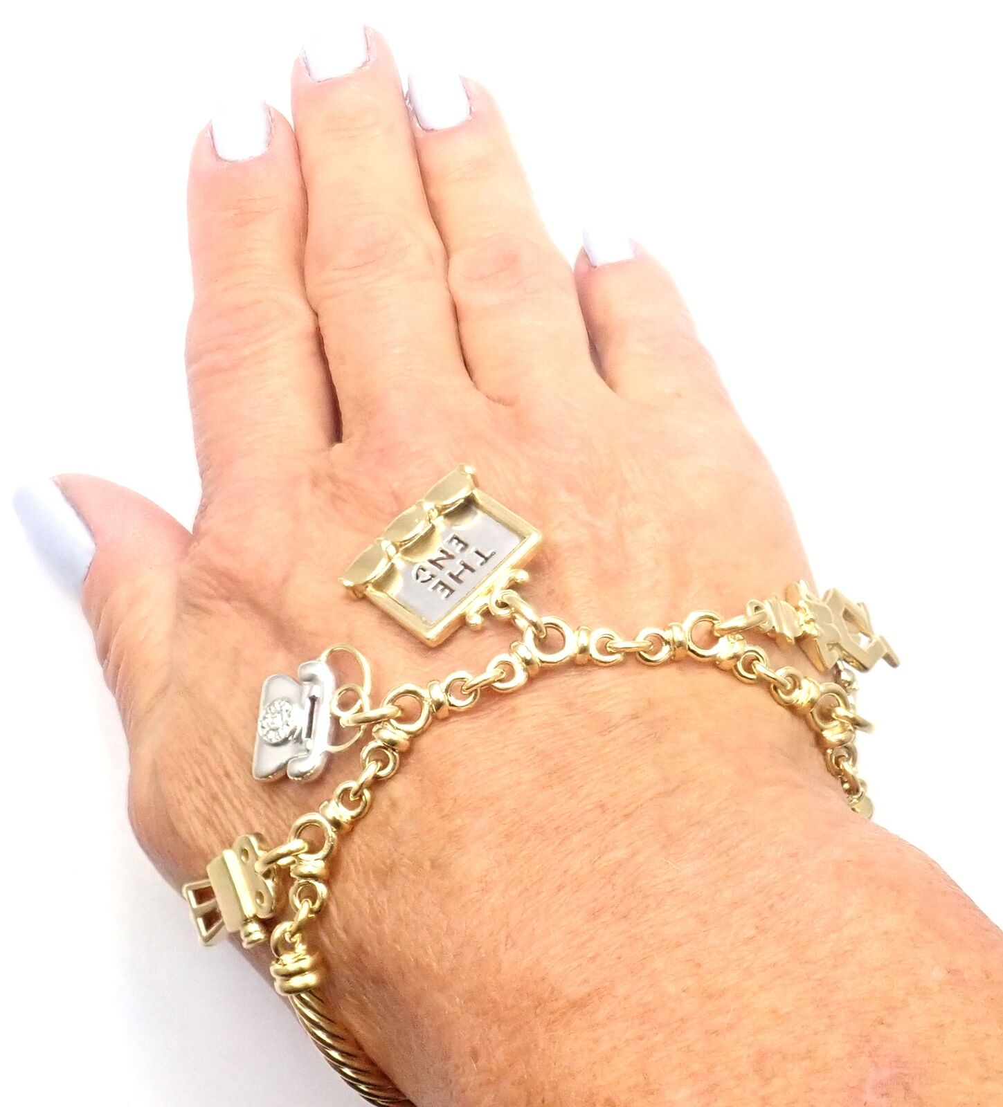 Rare! Authentic Pomellato 18k Yellow & White Gold Cinema Charm Bracelet | Fortrove