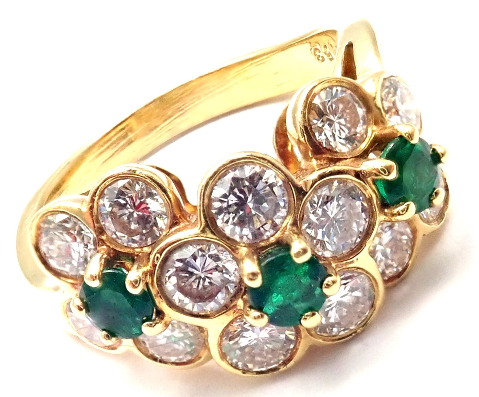 Authentic! Van Cleef & Arpels 18k Yellow Gold Emerald Diamond Fleurette Ring | Fortrove