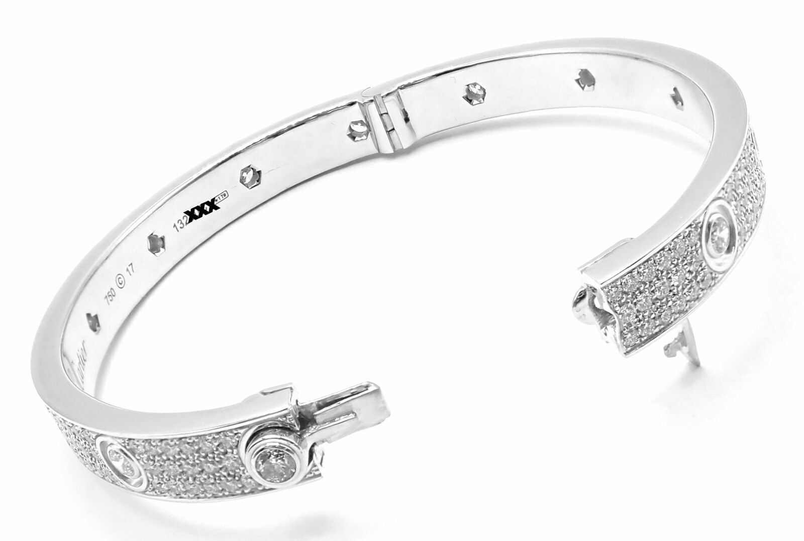 Cartier Jewelry & Watches:Fine Jewelry:Bracelets & Charms Authentic! Cartier Love 18k White Gold Diamond Pave Bangle Bracelet Sz 17 Paper