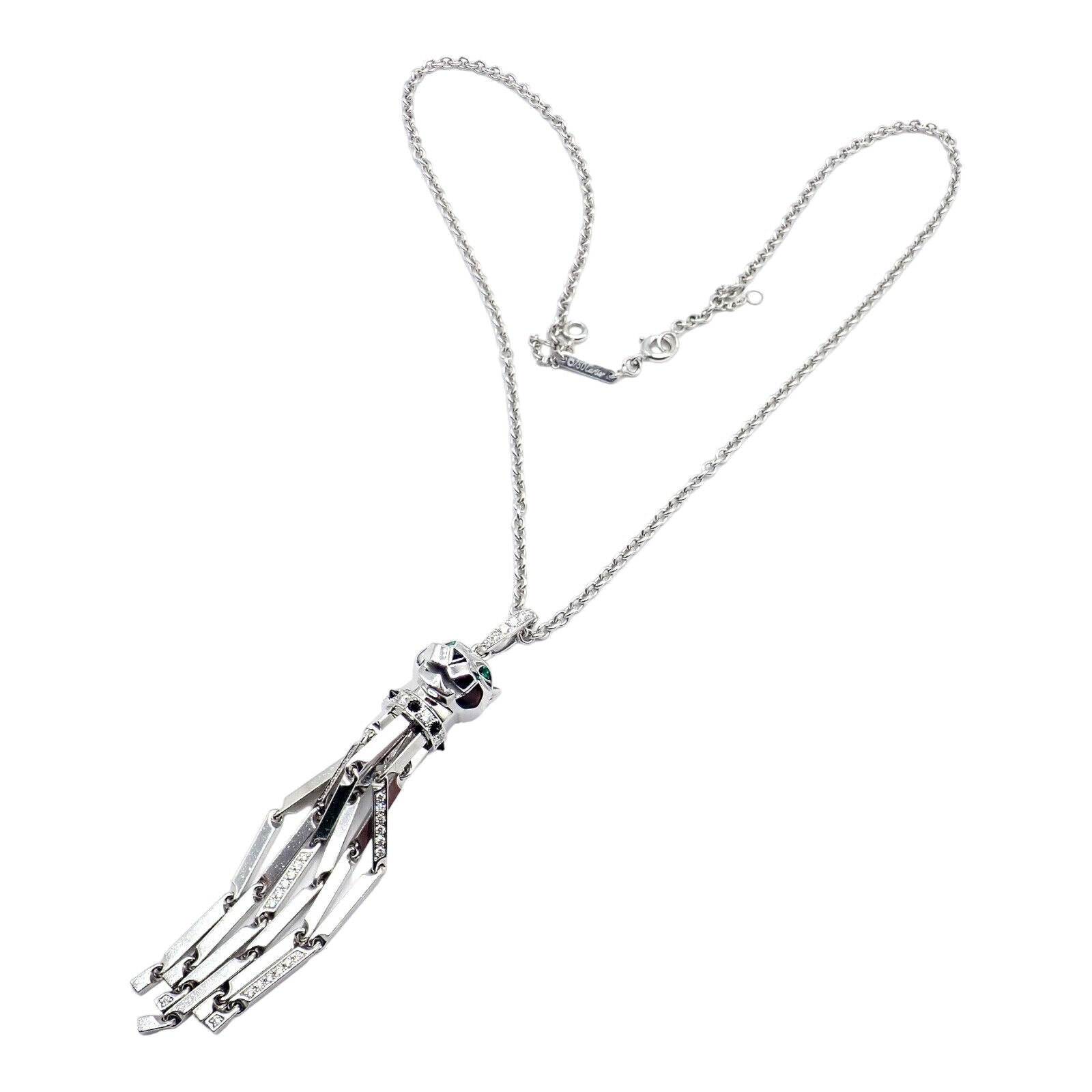 Panthere de Cartier Panther 18k White Gold Diamond Emerald Onyx Pendant Necklace | Fortrove