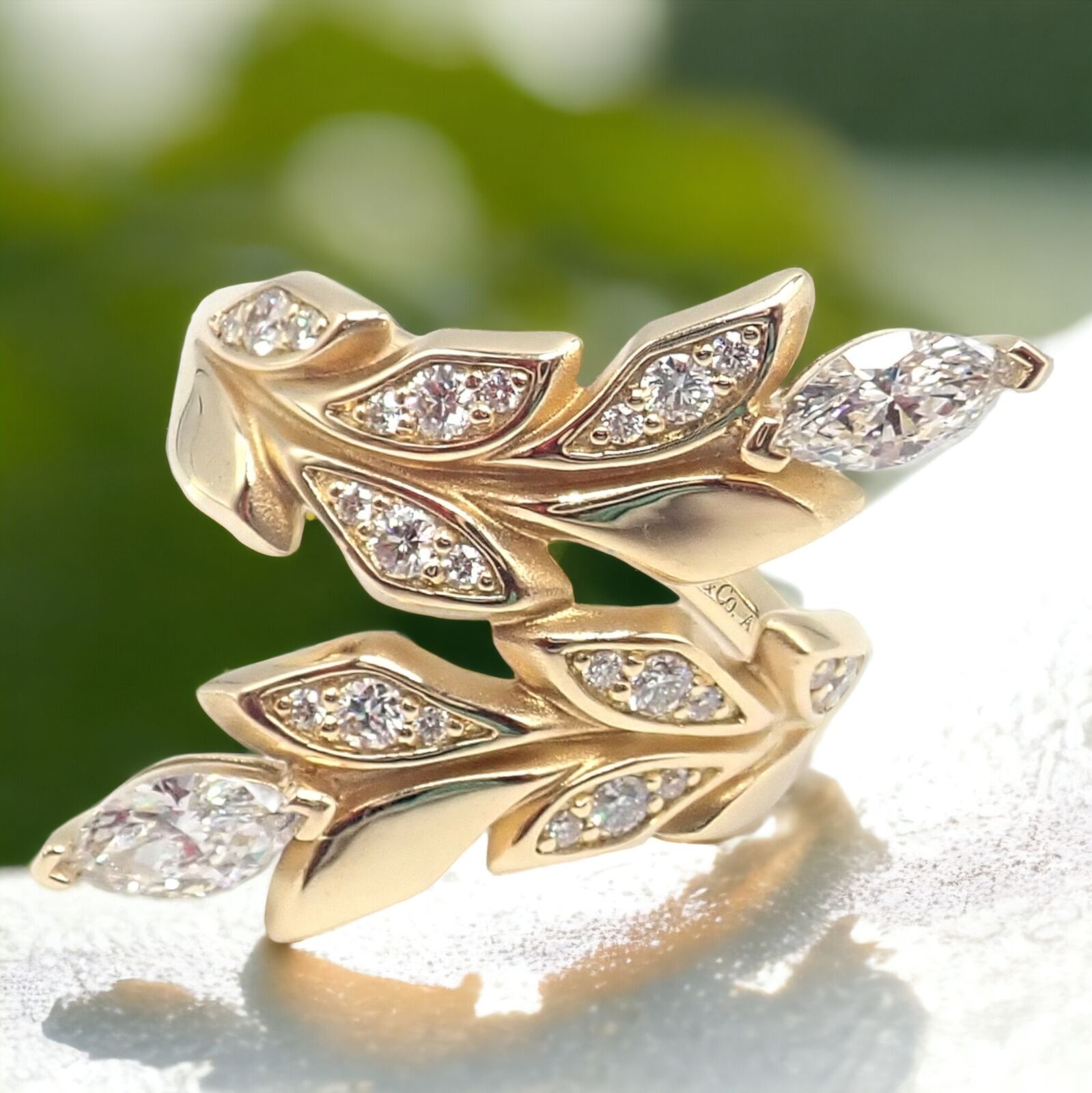 Authentic! Tiffany & Co 18k Yellow Gold Diamond Victoria Vine Bypass Ring | Fortrove