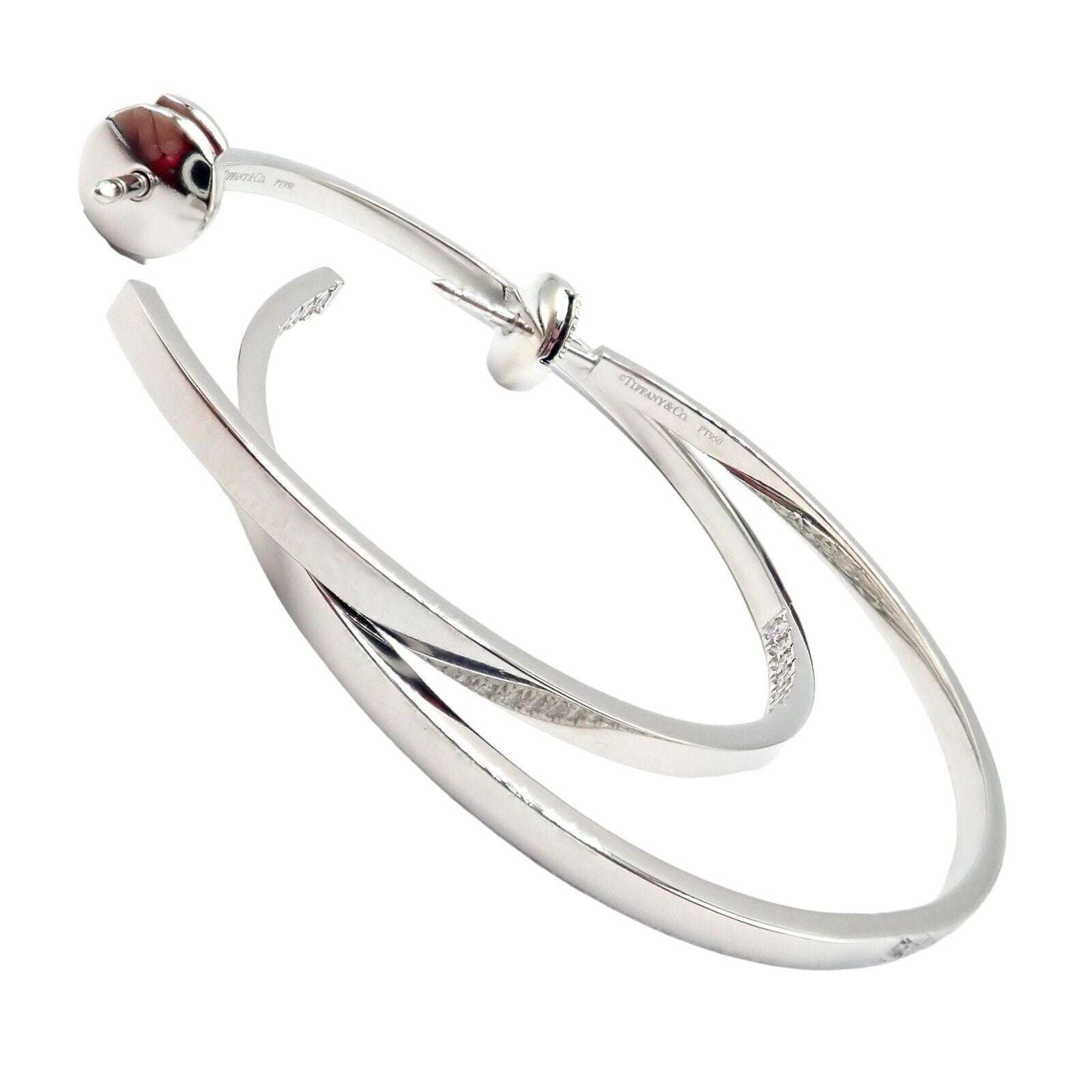 Authentic! Tiffany & Co Platinum Metro Diamond Large Inside Out Hoop Earrings | Fortrove