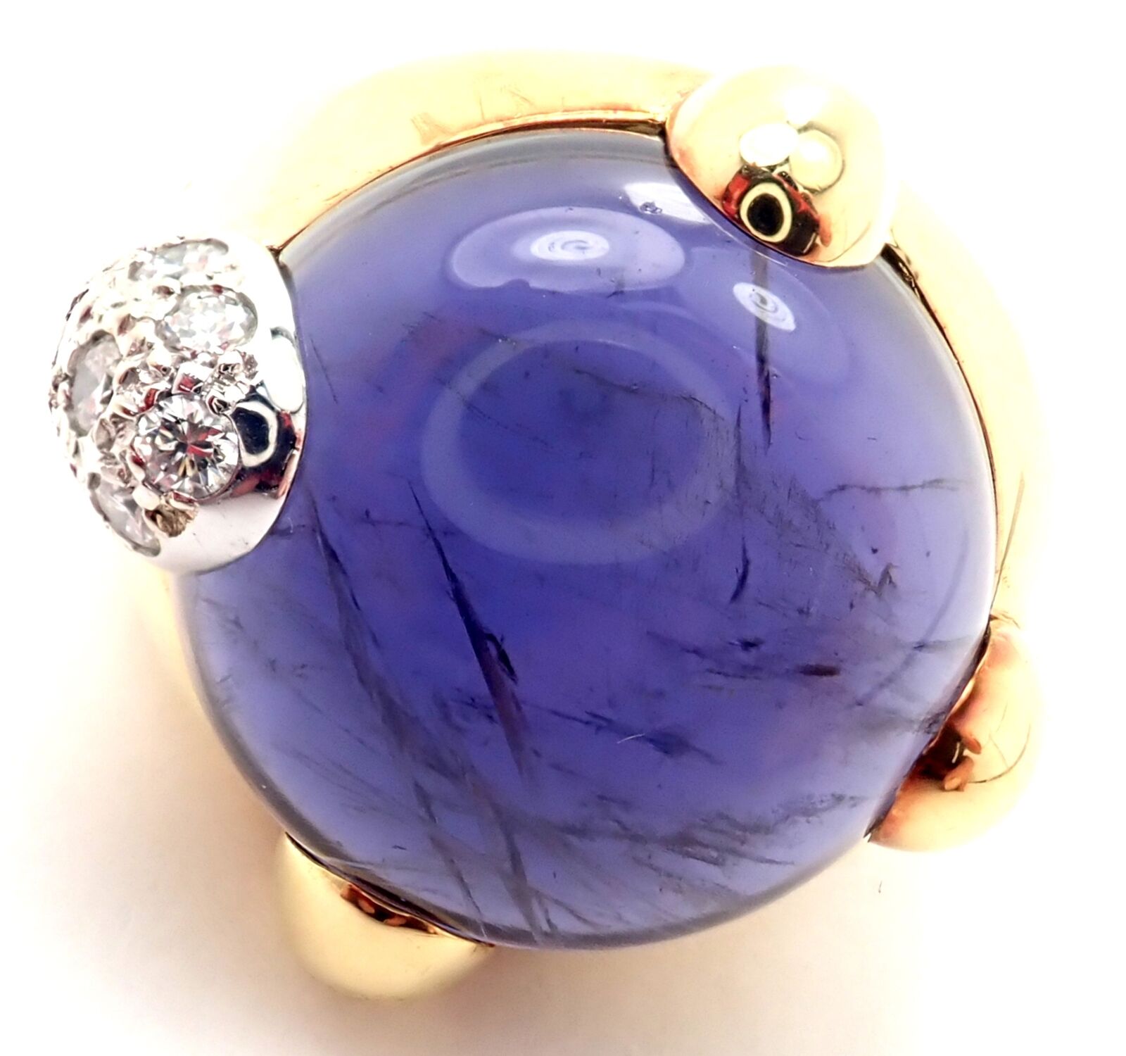 Authentic! Pomellato Griffe 18k Yellow Gold Diamond Large Iolite Ring | Fortrove