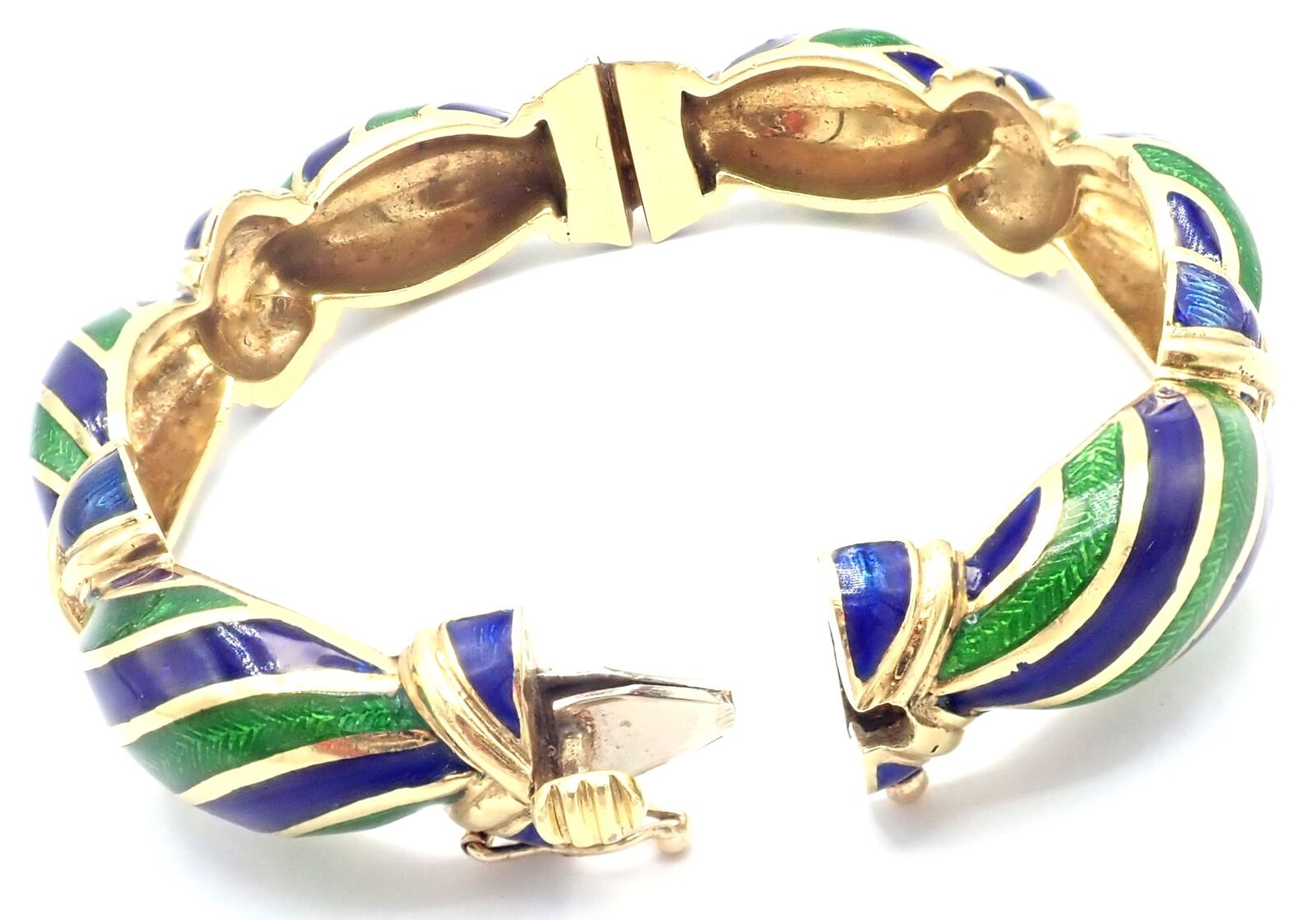 Cartier Jewelry & Watches:Fine Jewelry:Bracelets & Charms Authentic Vintage Tiffany & Co 18k Yellow Gold Green Blue Enamel Bangle Bracelet