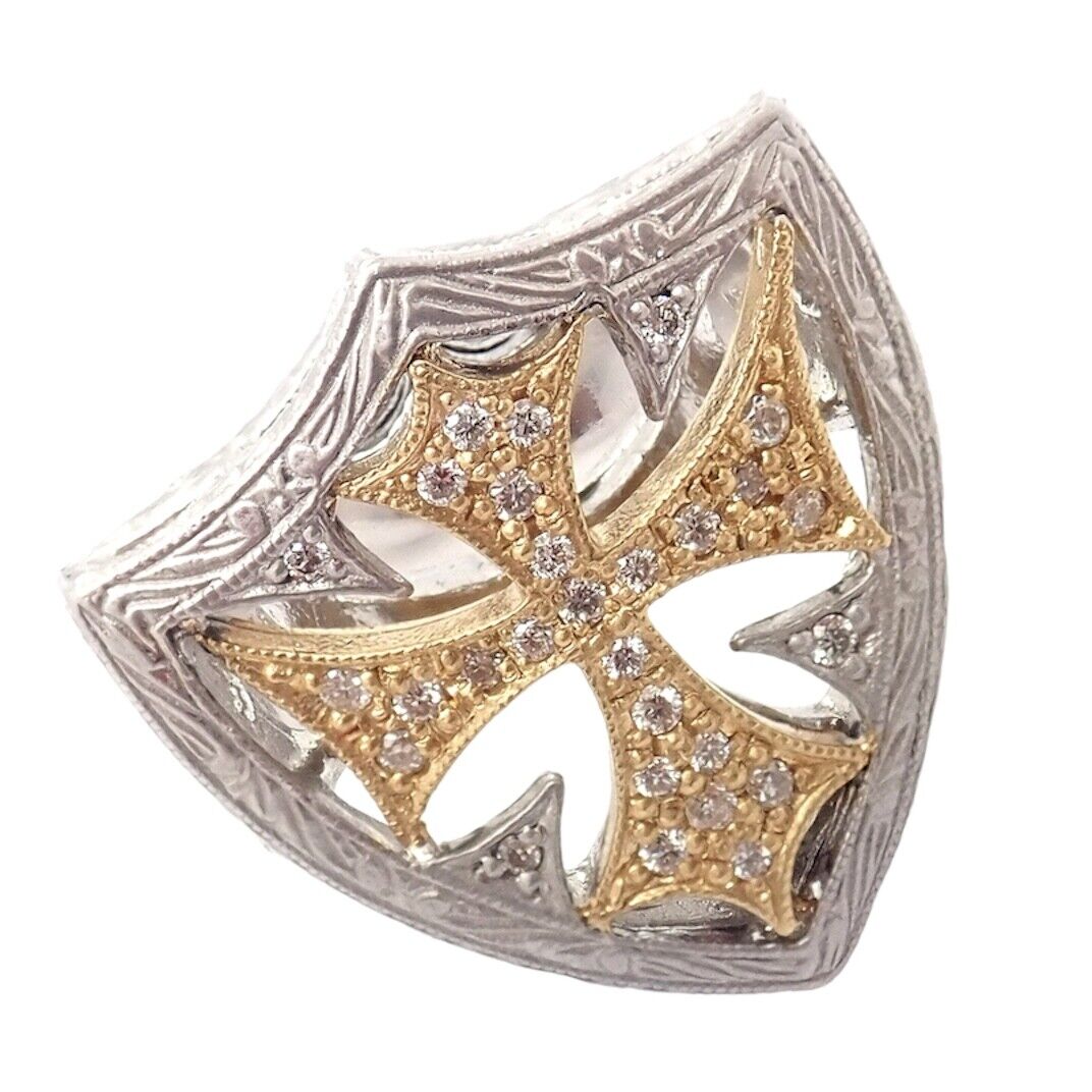 Loree Rodkin Jewelry & Watches:Fine Jewelry:Rings Authentic Loree Rodkin 18k White Yellow Gold Diamond Cross Shield Crest Ring