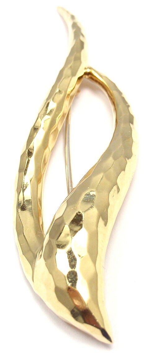RARE! AUTHENTIC HENRY DUNAY 18K YELLOW GOLD ABSTRACT PIN BROOCH | Fortrove