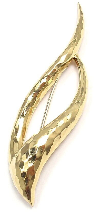 RARE! AUTHENTIC HENRY DUNAY 18K YELLOW GOLD ABSTRACT PIN BROOCH | Fortrove
