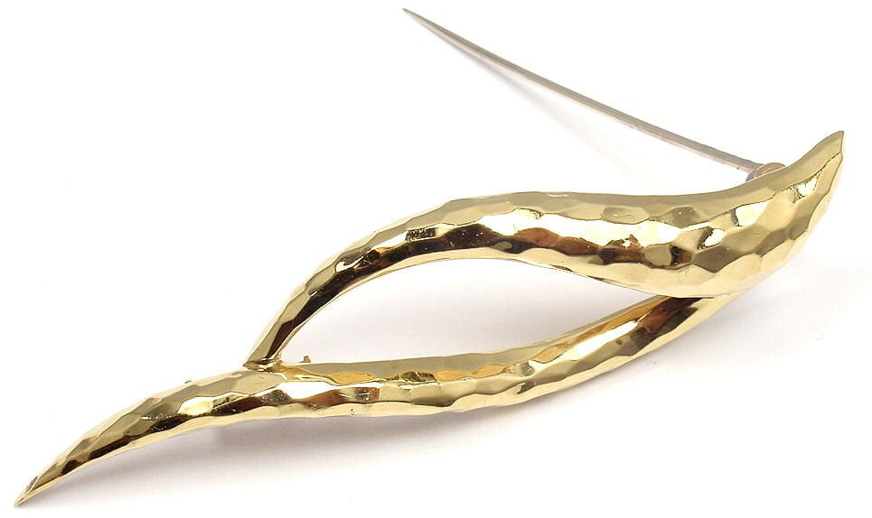 RARE! AUTHENTIC HENRY DUNAY 18K YELLOW GOLD ABSTRACT PIN BROOCH | Fortrove