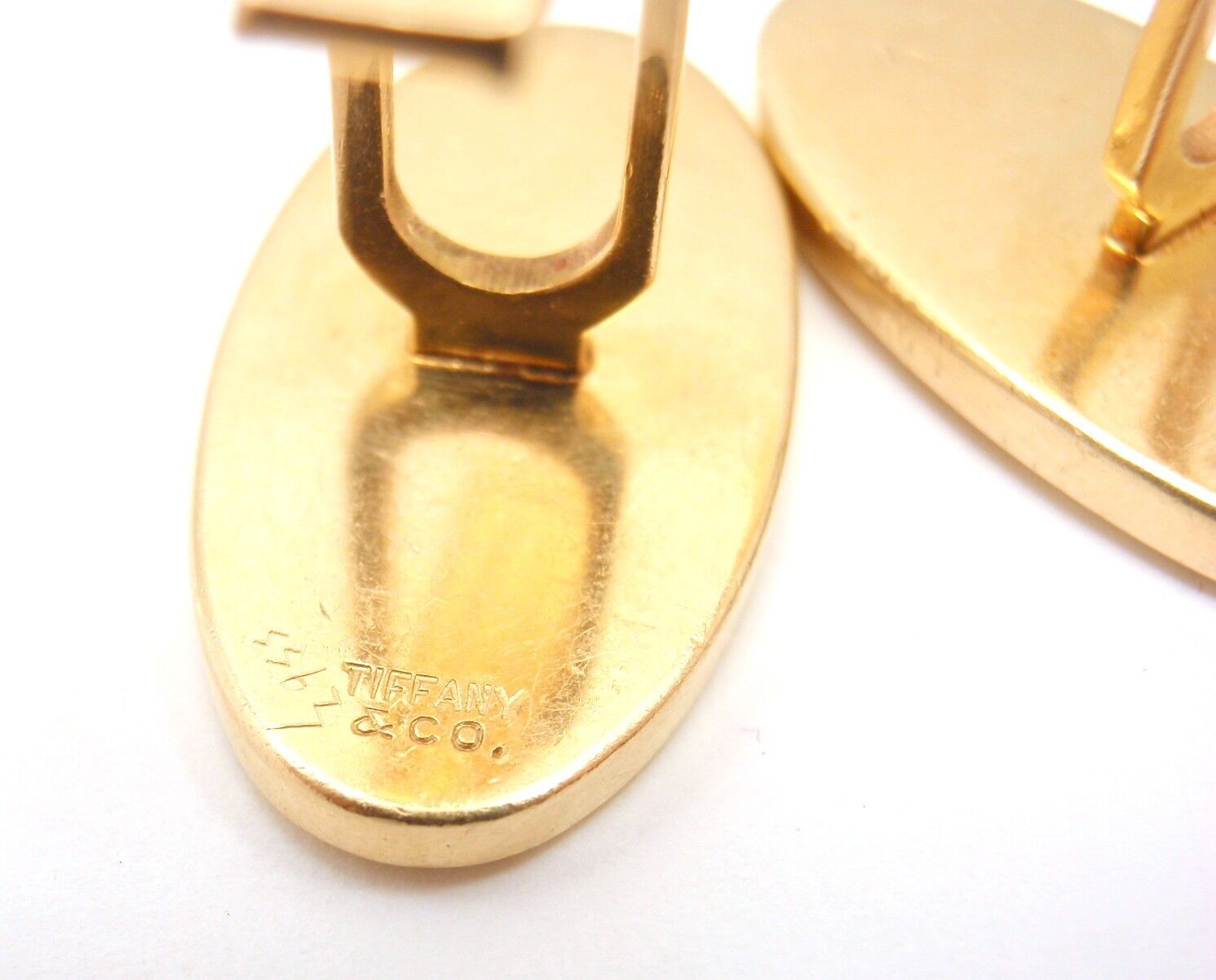 RARE TIFFANY AND CO. 14k YELLOW GOLD TEXTURED SAPPHIRE MENS CUFFLINKS | Fortrove