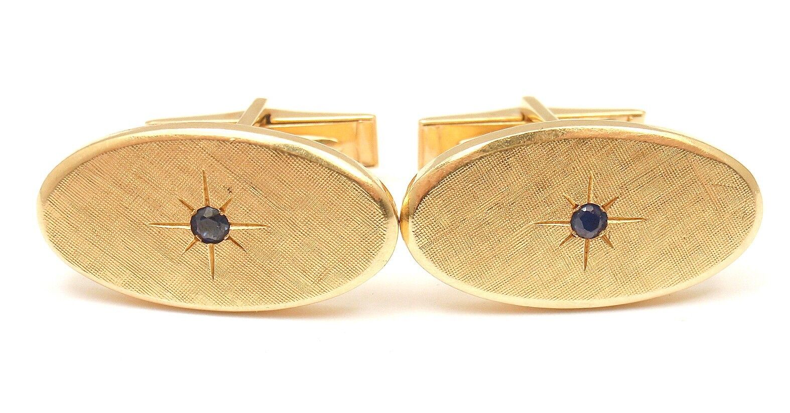 RARE TIFFANY AND CO. 14k YELLOW GOLD TEXTURED SAPPHIRE MENS CUFFLINKS | Fortrove