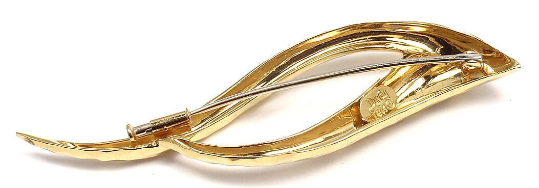 RARE! AUTHENTIC HENRY DUNAY 18K YELLOW GOLD ABSTRACT PIN BROOCH | Fortrove