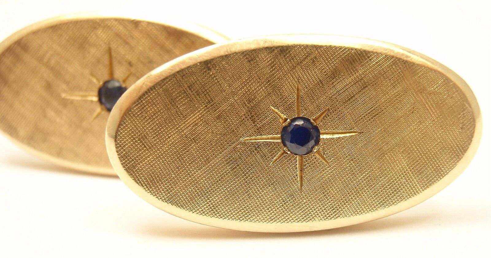 RARE TIFFANY AND CO. 14k YELLOW GOLD TEXTURED SAPPHIRE MENS CUFFLINKS | Fortrove