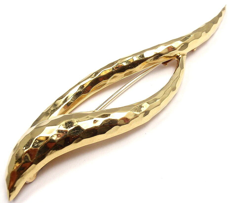 RARE! AUTHENTIC HENRY DUNAY 18K YELLOW GOLD ABSTRACT PIN BROOCH | Fortrove