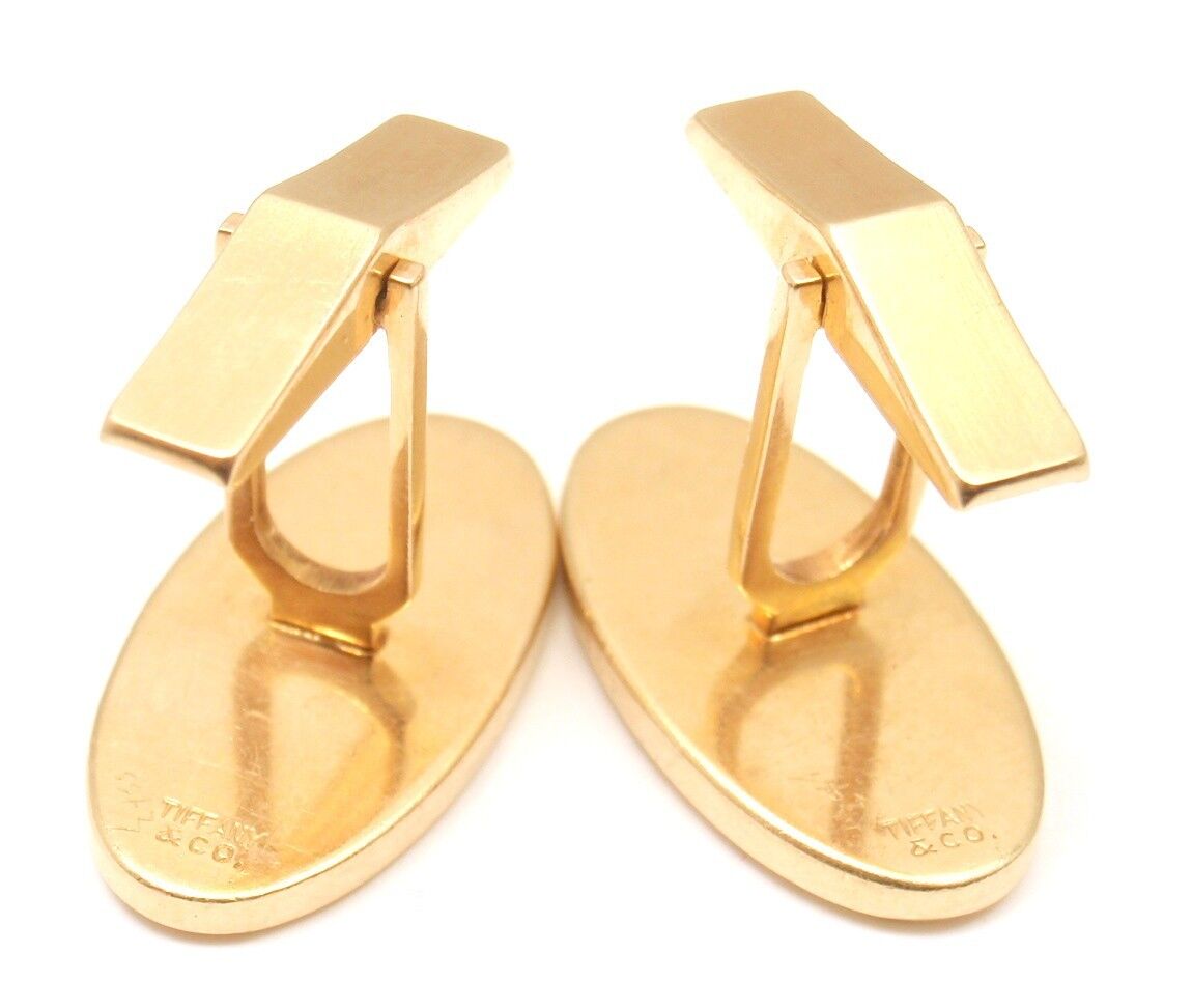 RARE TIFFANY AND CO. 14k YELLOW GOLD TEXTURED SAPPHIRE MENS CUFFLINKS | Fortrove