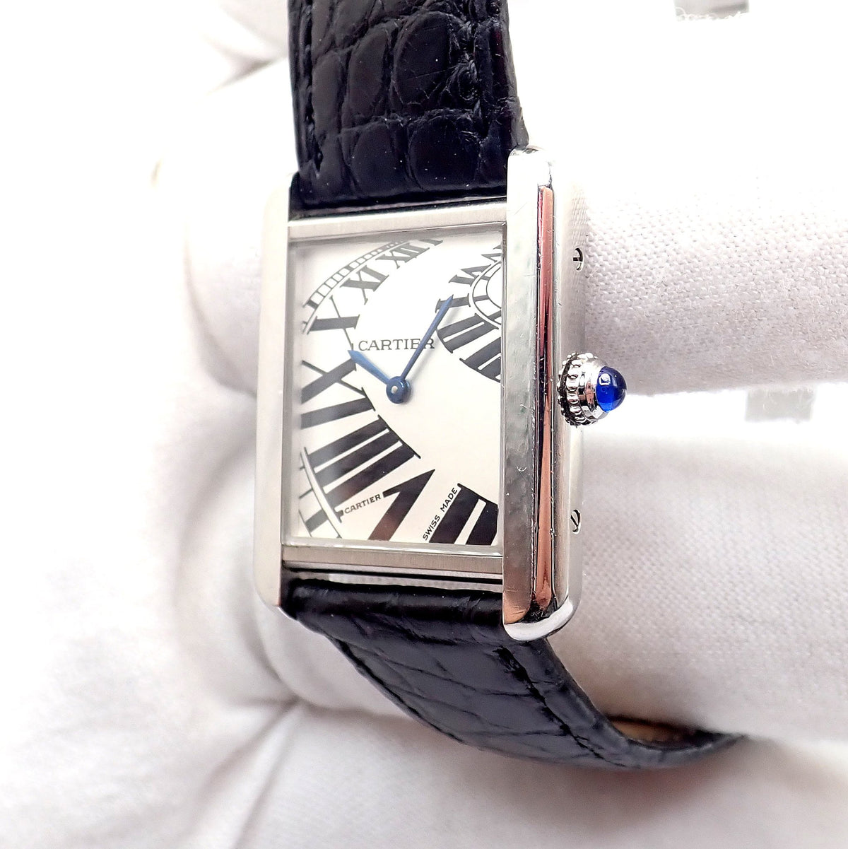 Cartier Jewelry & Watches:Watches, Parts & Accessories:Watches:Wristwatches Rare! Cartier Tank SS Solo Piano Dial Watch 2011 Box + Papers Ref W5200018