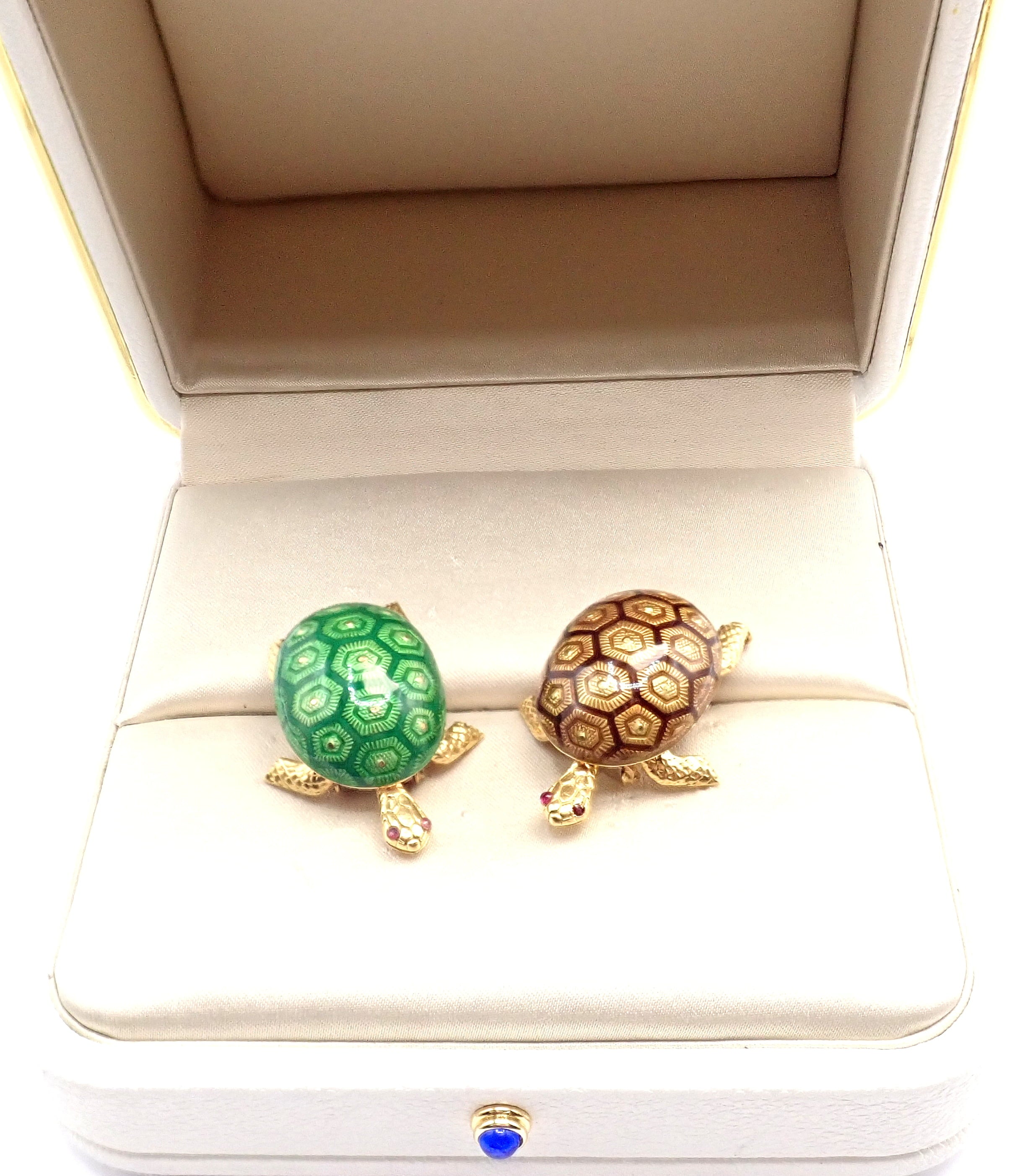 Boucheron Jewelry & Watches:Fine Jewelry:Brooches & Pins Vintage! Boucheron France 18k Yellow Gold Enamel Set Of Two Turtle Brooches