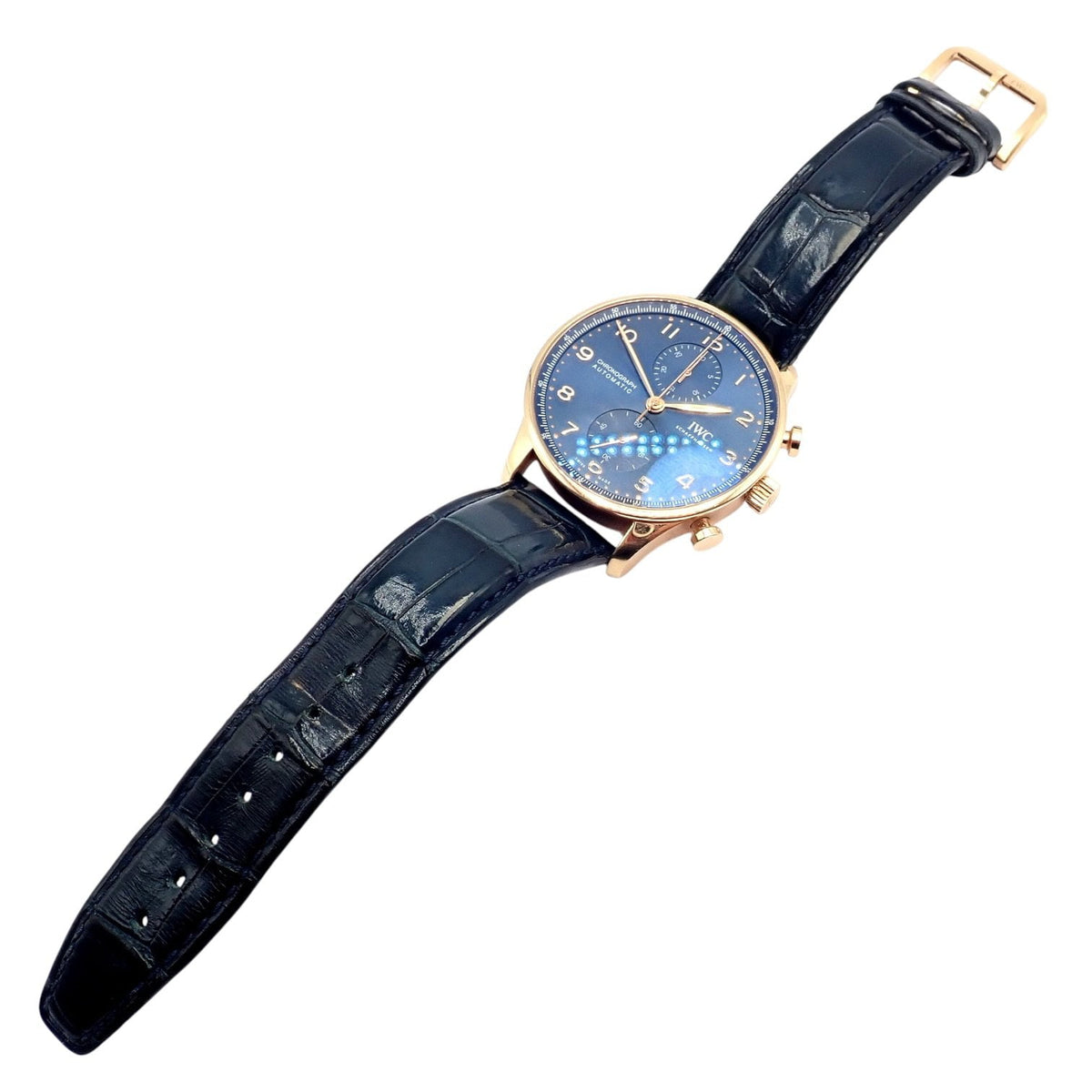 IWC Jewelry & Watches:Watches, Parts & Accessories:Watches:Wristwatches IWC 18k Rose Gold Portugieser Chronograph Navy Blue Skeleton Back Watch IW371614