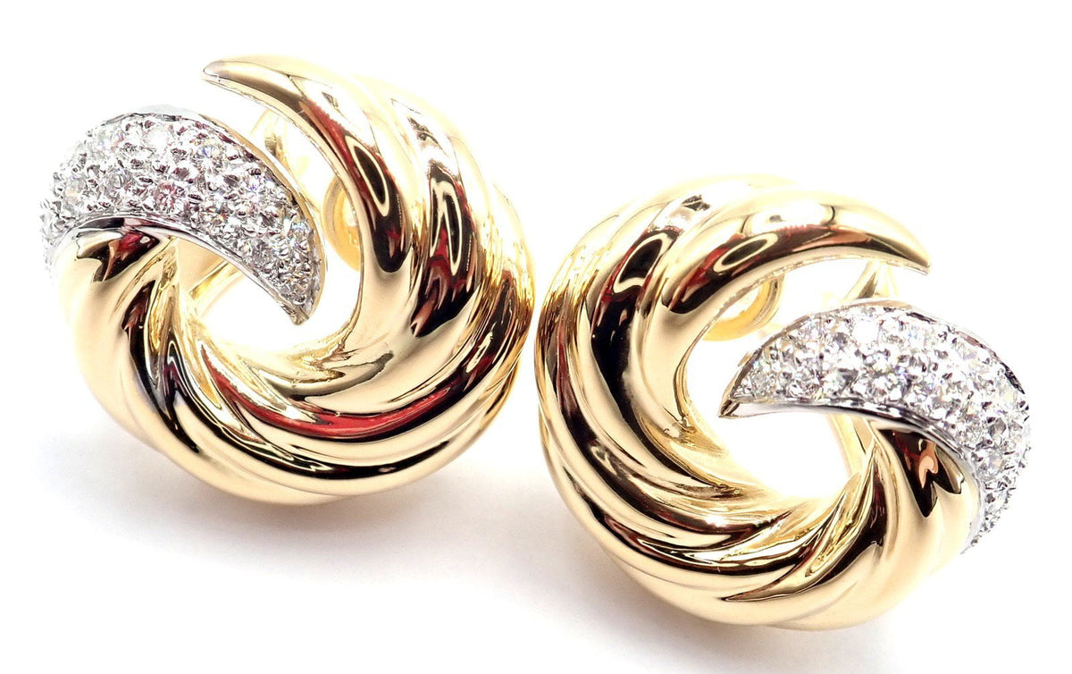 Verdura Jewelry & Watches:Fine Jewelry:Earrings Authentic! Verdura 18k Yellow Gold Diamond Swirl Earrings