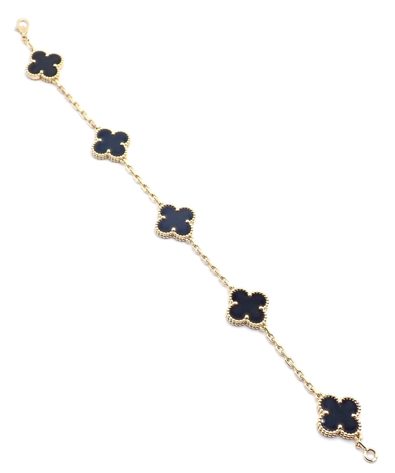 Authentic! Van Cleef & Arpels 18k Yellow Gold 5 Motif Onyx Alhambra Bracelet | Fortrove