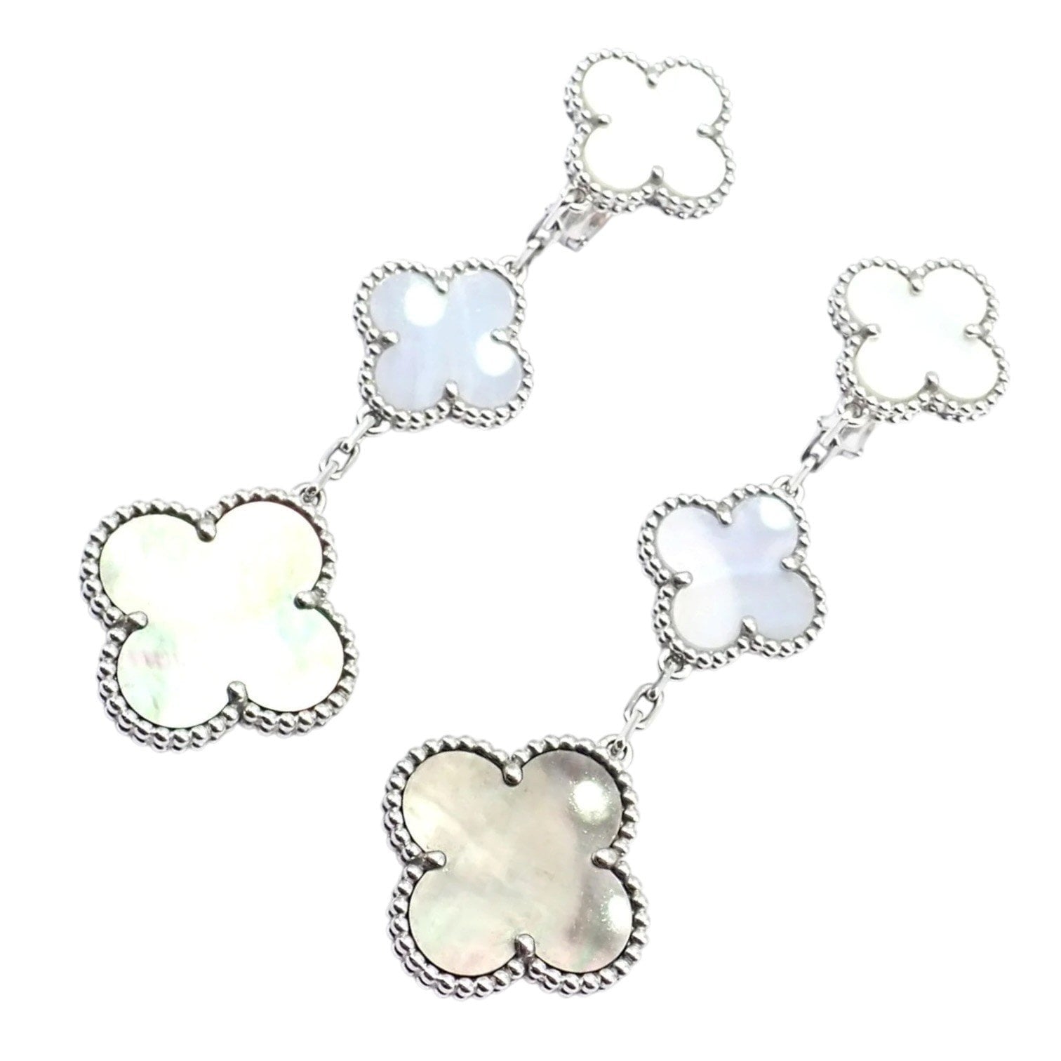 Van Cleef & Arpels Jewelry & Watches:Fine Jewelry:Earrings Van Cleef & Arpels 18k White Gold Magic Alhambra MOP Chalcedony Earrings Cert.