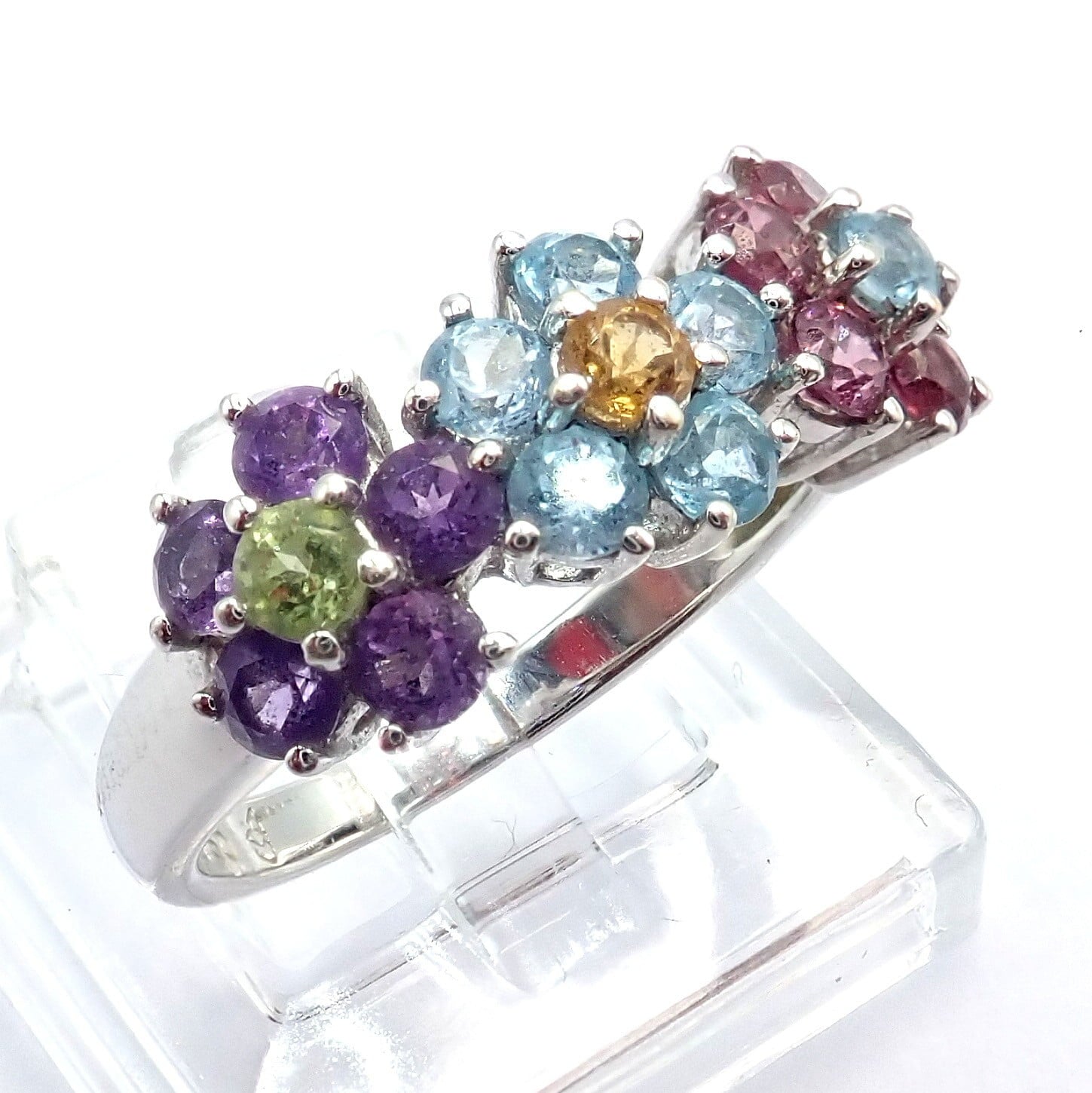 Estate Jewelry & Watches:Fine Jewelry:Jewelry Sets Estate 18k White Gold Color Stone Flower Necklace Ring Bracelet Earrings Set 52g