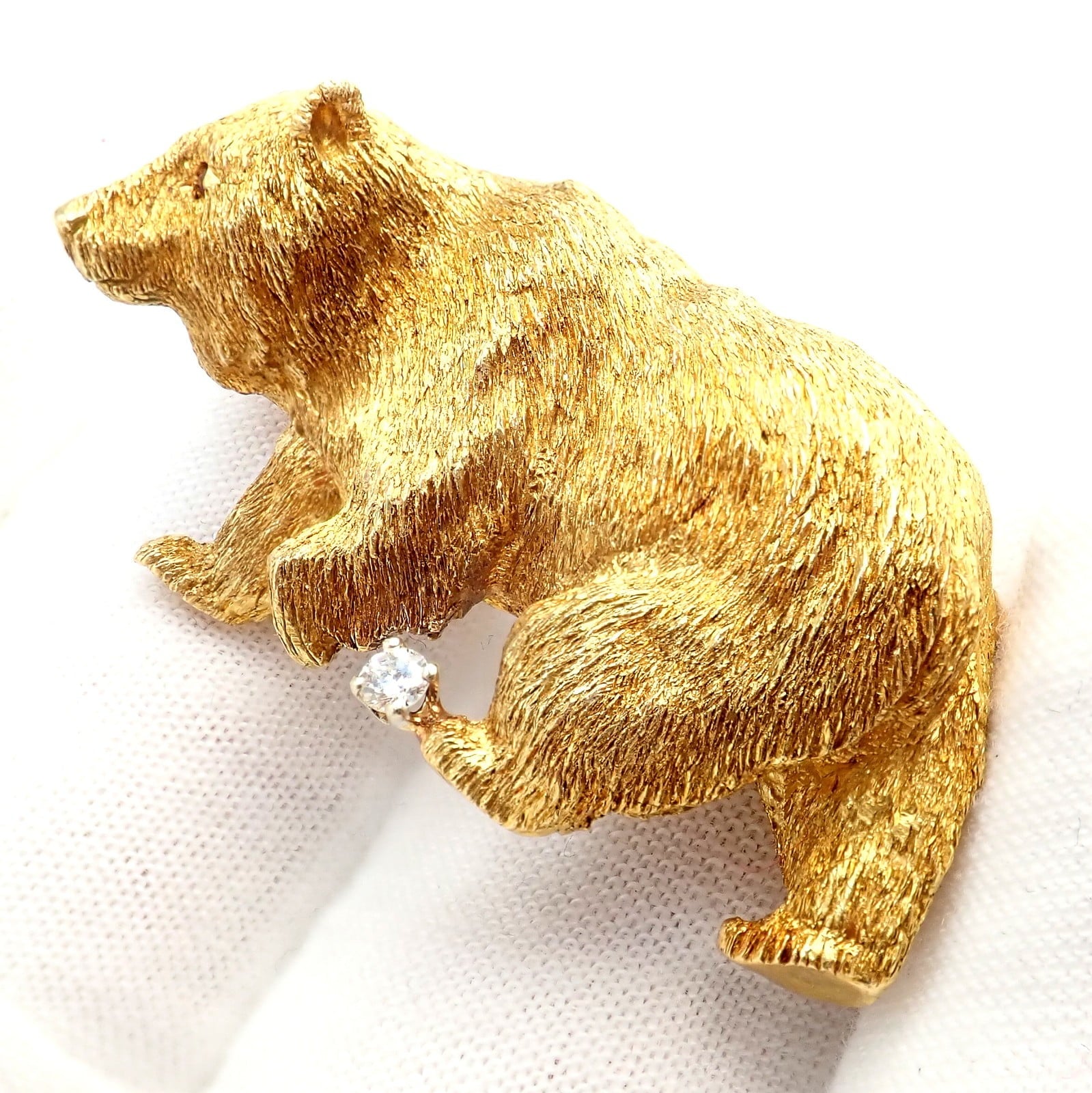 Vintage! Tiffany & Co. 18k Yellow Gold Diamond Ruby Bear Stock Market Pin Brooch | Fortrove