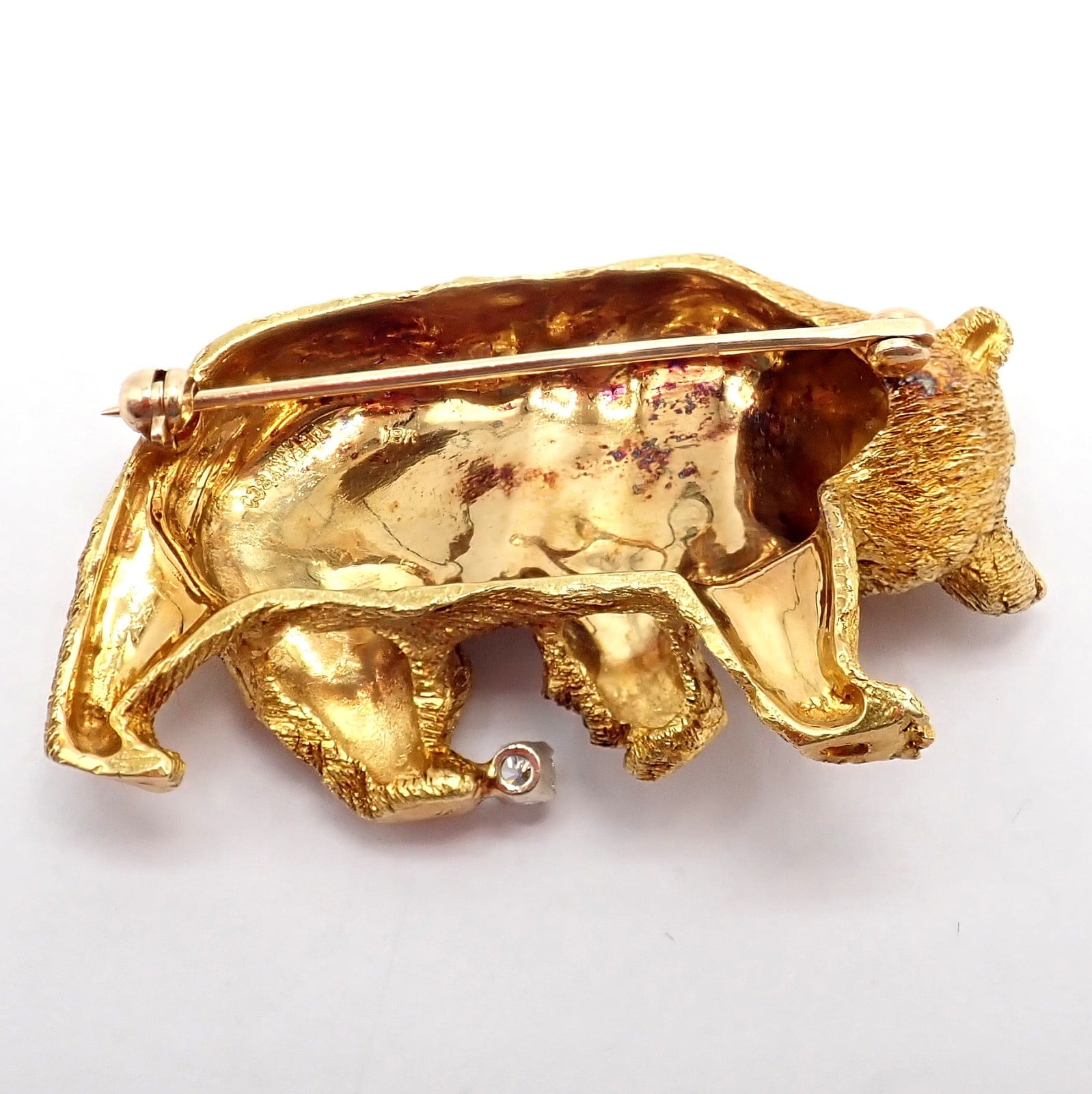 Vintage! Tiffany & Co. 18k Yellow Gold Diamond Ruby Bear Stock Market Pin Brooch | Fortrove