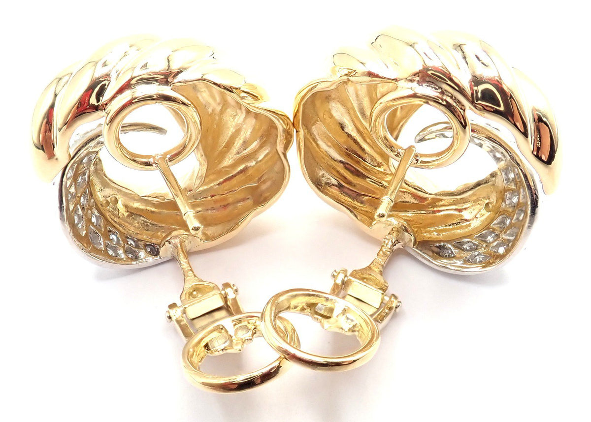 Verdura Jewelry & Watches:Fine Jewelry:Earrings Authentic! Verdura 18k Yellow Gold Diamond Swirl Earrings