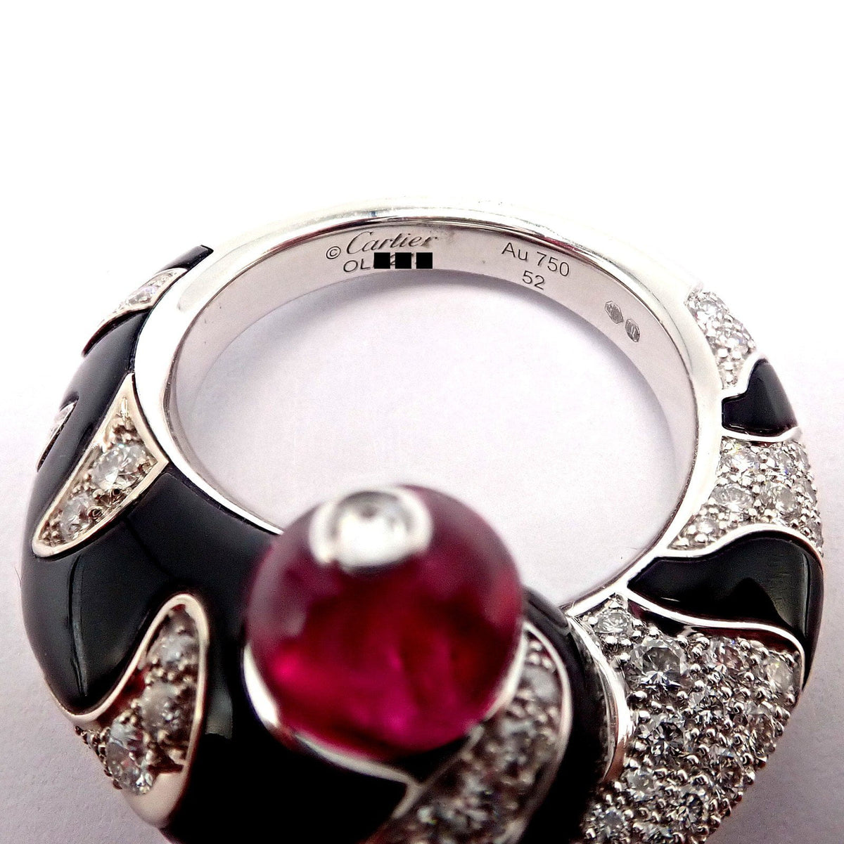 Cartier Jewelry & Watches:Fine Jewelry:Rings Rare! Cartier Beautes Du Monde 18k White Gold Diamond Rubellite Onyx Ring + Cert