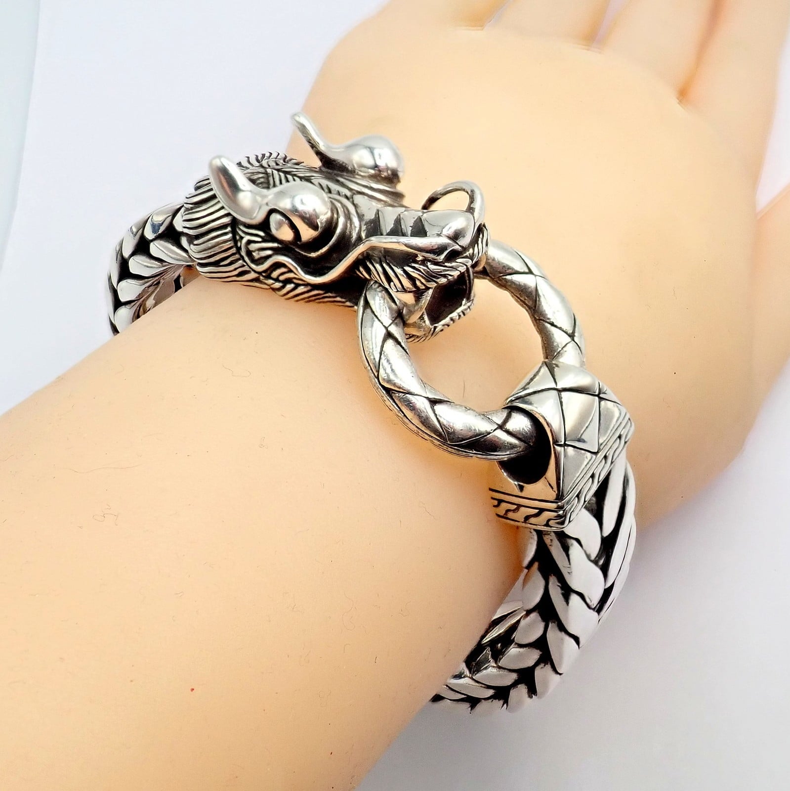 John Hardy Jewelry & Watches:Fine Jewelry:Bracelets & Charms Authentic! John Hardy JH Silver Wide Naga Dragon Large Mens XL Bracelet