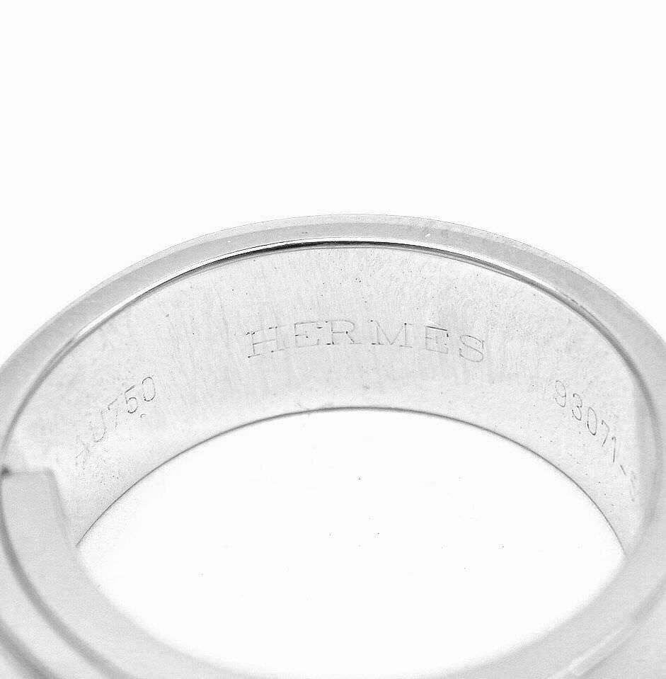 Rare! Authentic Hermes 18k White Gold "H" Lock Band Diamond Ring | Fortrove