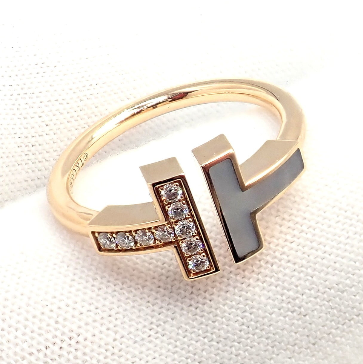 Tiffany & Co. Jewelry & Watches:Fine Jewelry:Rings Authentic Tiffany & Co. 18k Yellow Gold Diamond Mother of Pearl T Wire Ring sz 6
