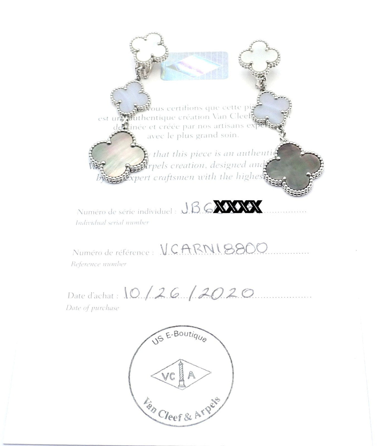 Van Cleef & Arpels Jewelry & Watches:Fine Jewelry:Earrings Van Cleef & Arpels 18k White Gold Magic Alhambra MOP Chalcedony Earrings Cert.