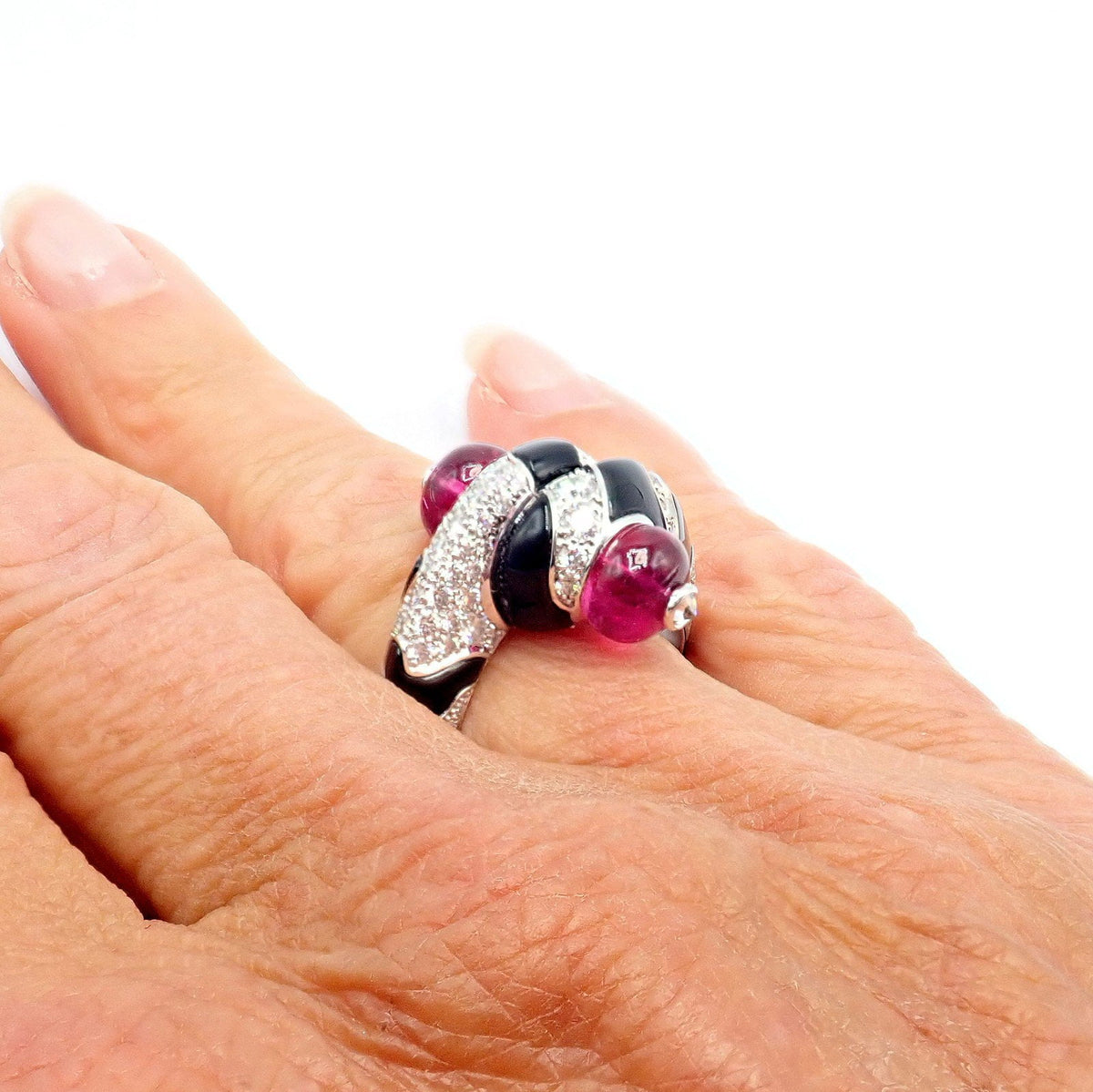 Cartier Jewelry & Watches:Fine Jewelry:Rings Rare! Cartier Beautes Du Monde 18k White Gold Diamond Rubellite Onyx Ring + Cert