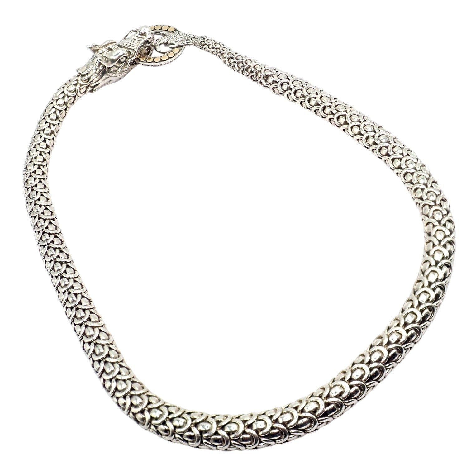 John Hardy JH Silver 18k Yellow Gold Naga Dragon Dots Necklace | Fortrove