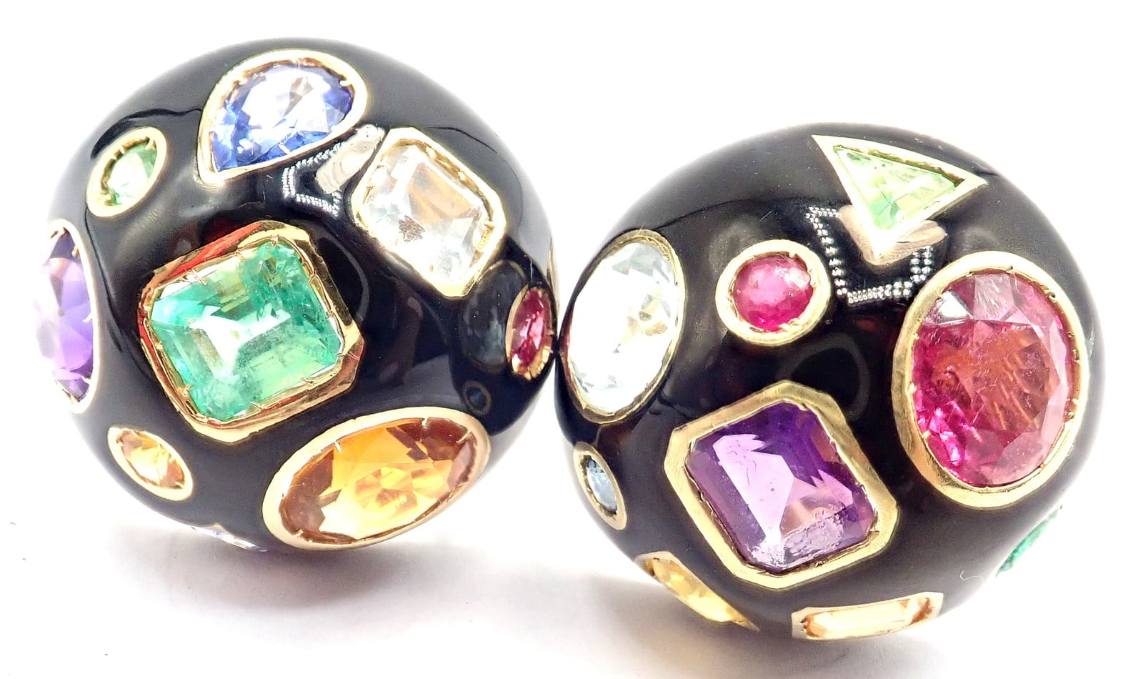 Verdura Jewelry & Watches:Fine Jewelry:Earrings Authentic! Verdura Fulco 18k Yellow Gold  Color Stone Black Enamel Earrings