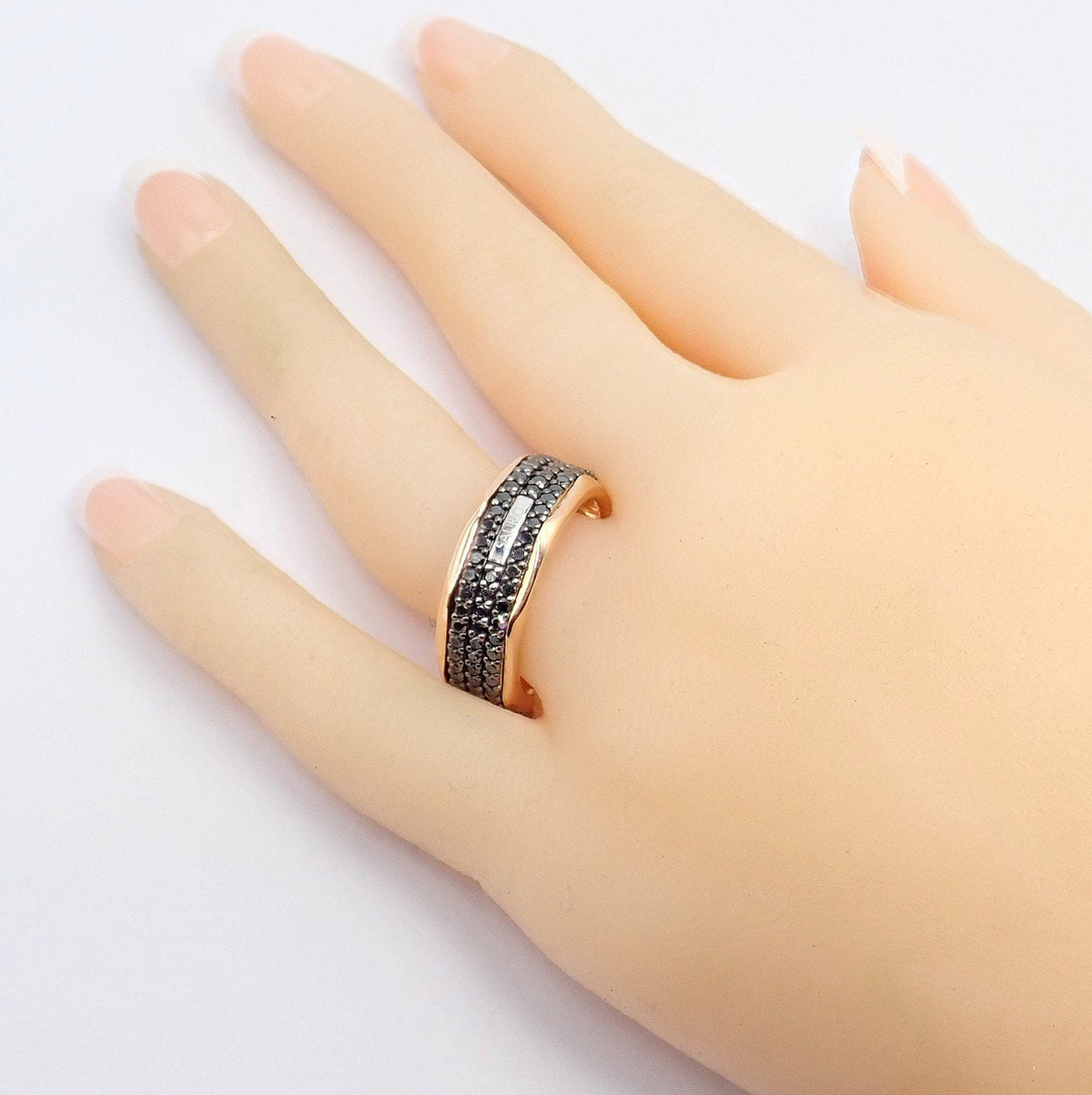 Sauro Jewelry & Watches:Fine Jewelry:Rings Sauro Rotante Octagonal 18k Rose Gold Black Diamond Rotating Band Ring Sz 10