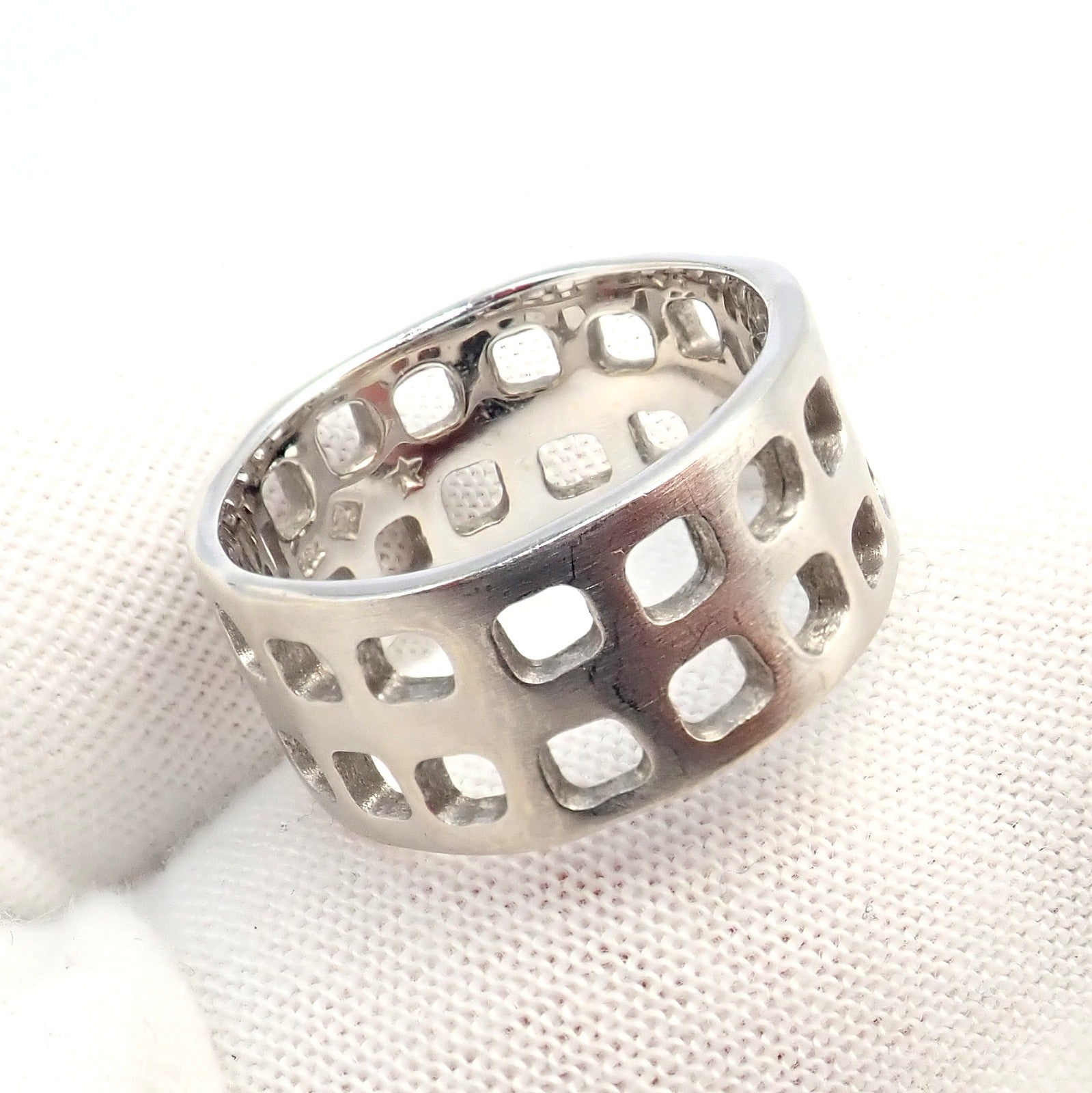 Authentic! H. Stern 18k White Gold Diamond Square Hole Modernist Band Ring sz 6 | Fortrove