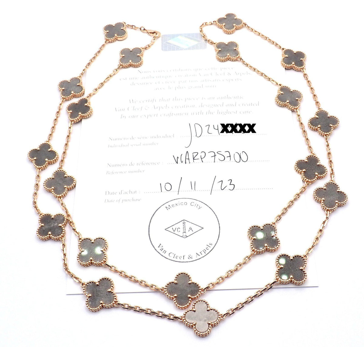 Van Cleef & Arpels Jewelry & Watches:Fine Jewelry:Necklaces & Pendants Van Cleef & Arpels 18k Rose Gold 20 Motif Alhambra Obsidian Necklace Cert.