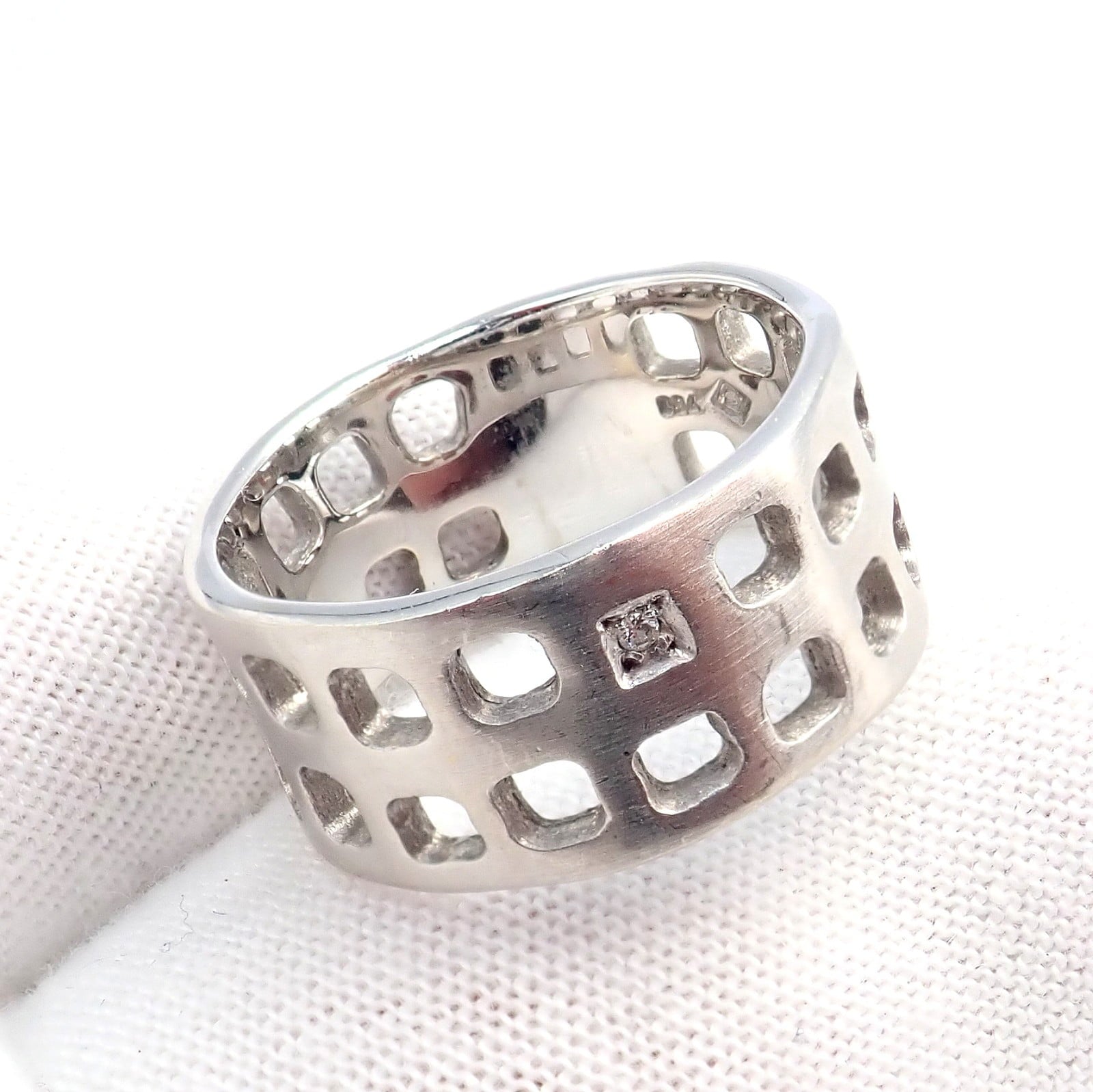 H.Stern Jewelry & Watches:Fine Jewelry:Rings Authentic! H. Stern 18k White Gold Diamond Square Hole Modernist Band Ring sz 6