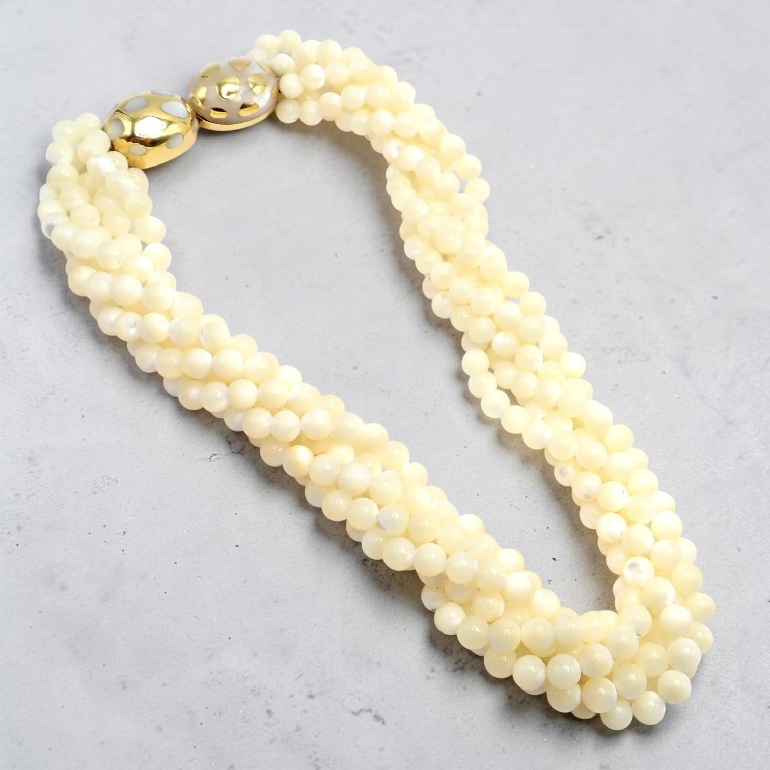 Tiffany & Co Cummings 18k Gold Mother Of Pearl Bead Torsade Inlaid Necklace | Fortrove