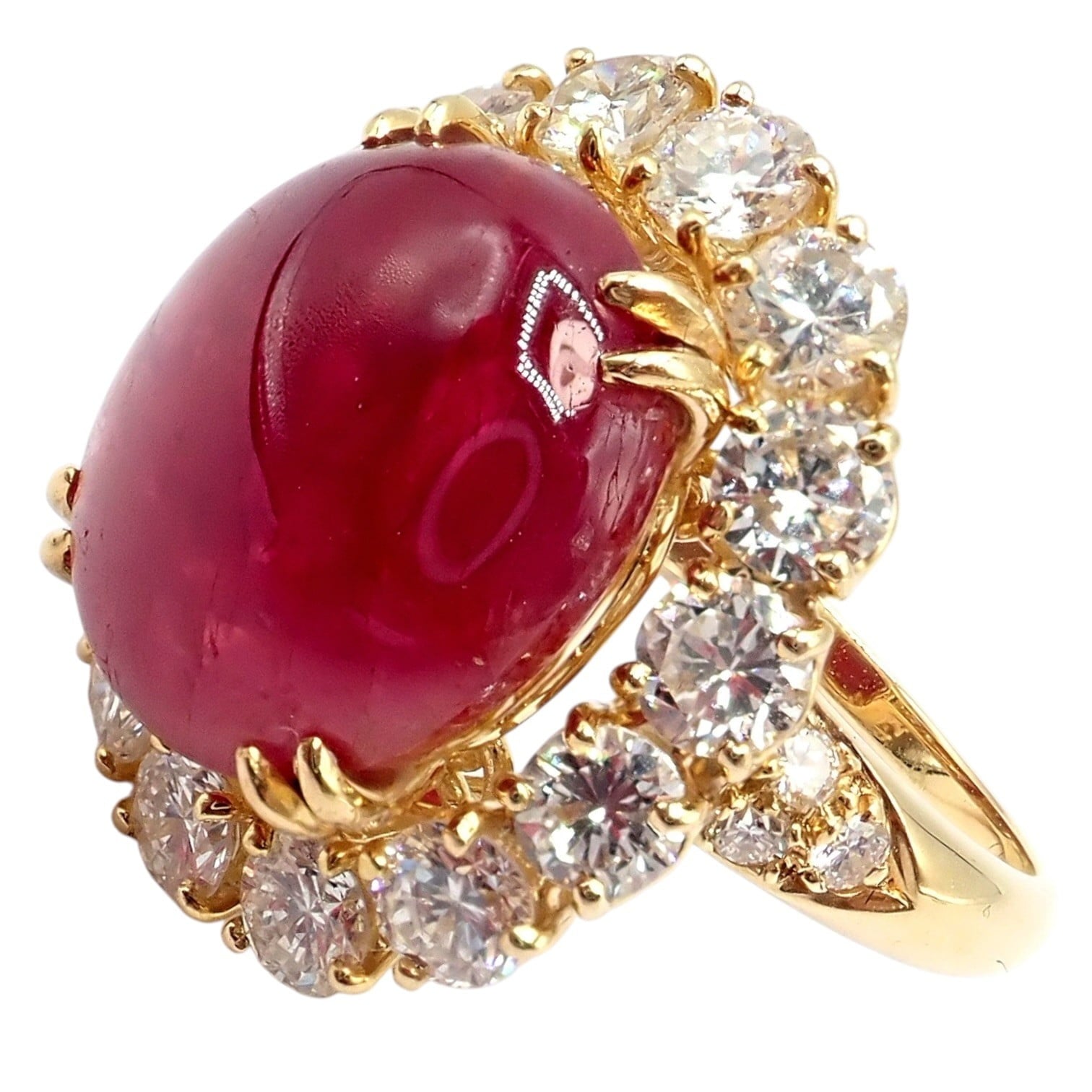 Van Cleef & Arpels Jewelry & Watches:Fine Jewelry:Rings Van Cleef & Arpels 18k Gold Large Cabochon Burmese No Heat Ruby Diamond Ring GIA