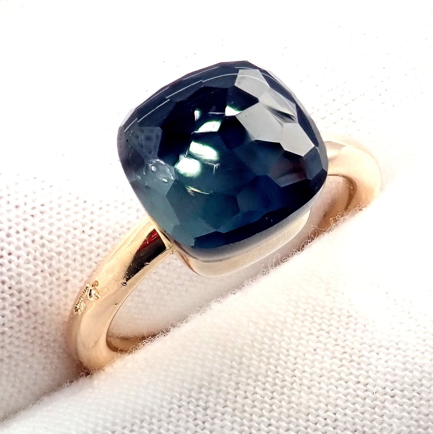 Authentic! Pomellato 18k Yellow Gold Nudo Maxi London Blue Topaz Ring Sz 8.25 | Fortrove