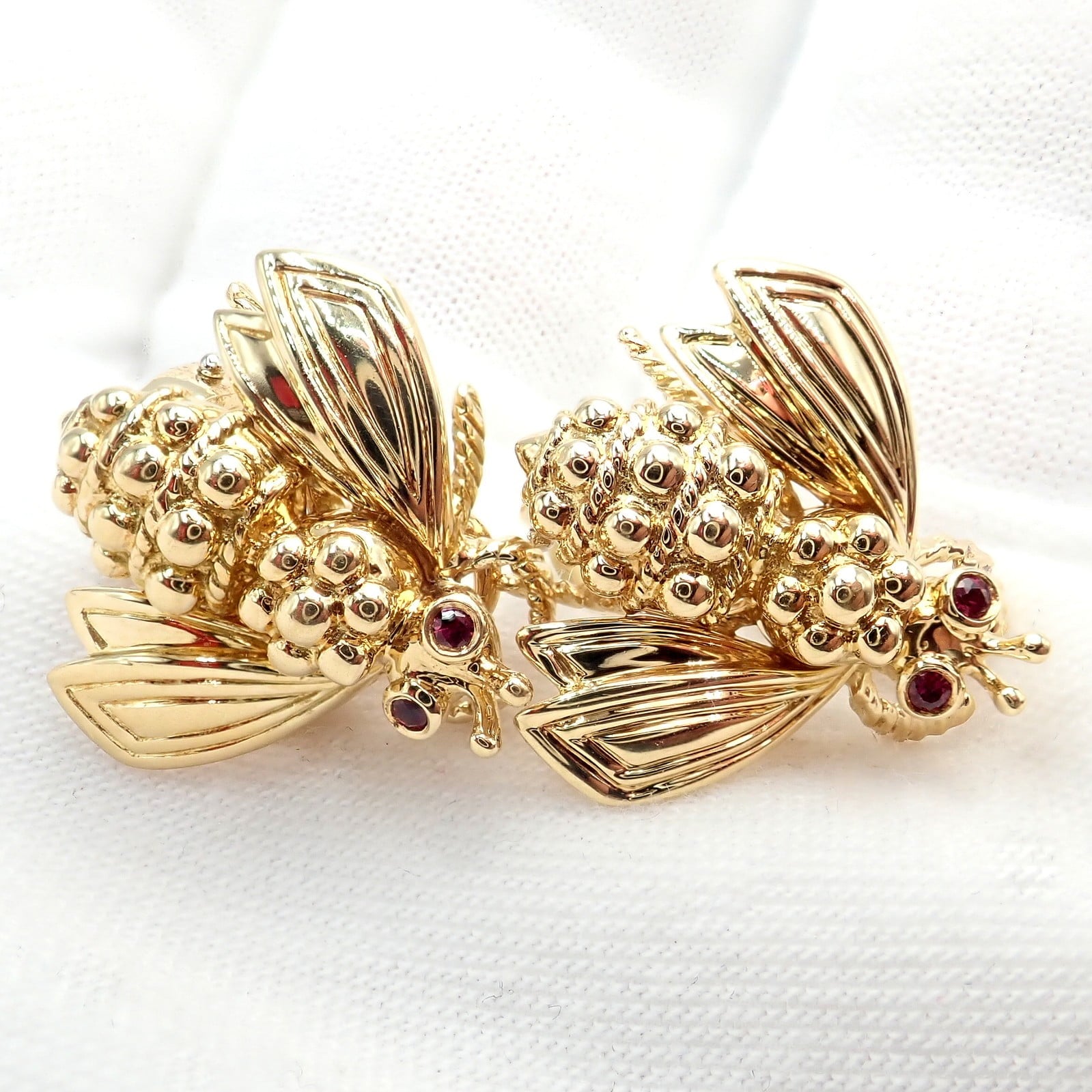Tiffany & Co. Jewelry & Watches:Fine Jewelry:Earrings Rare! Vintage Tiffany & Co 18k Yellow Gold Ruby Bee Insect Earrings